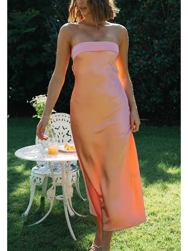 Elegant Backless Midi Dress for Women - Satin Spaghetti Strap Bodycon Dress for Beach, Club, Party & Evening Wear | Summer Casual & Formal Occasions