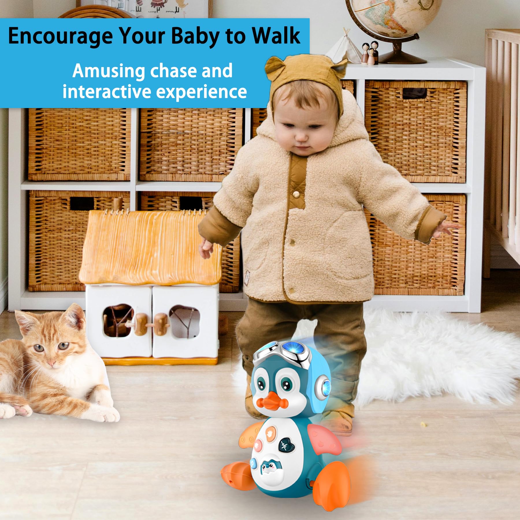 Interactive LED Baby Musical Toy - Crawling Penguin for Infants 0-18 Months | Tummy Time, Music Learning & Crawl Development Toy | Perfect Gift for Boys & Girls | Use for Playtime, Sensory Stimulation & Early Learning