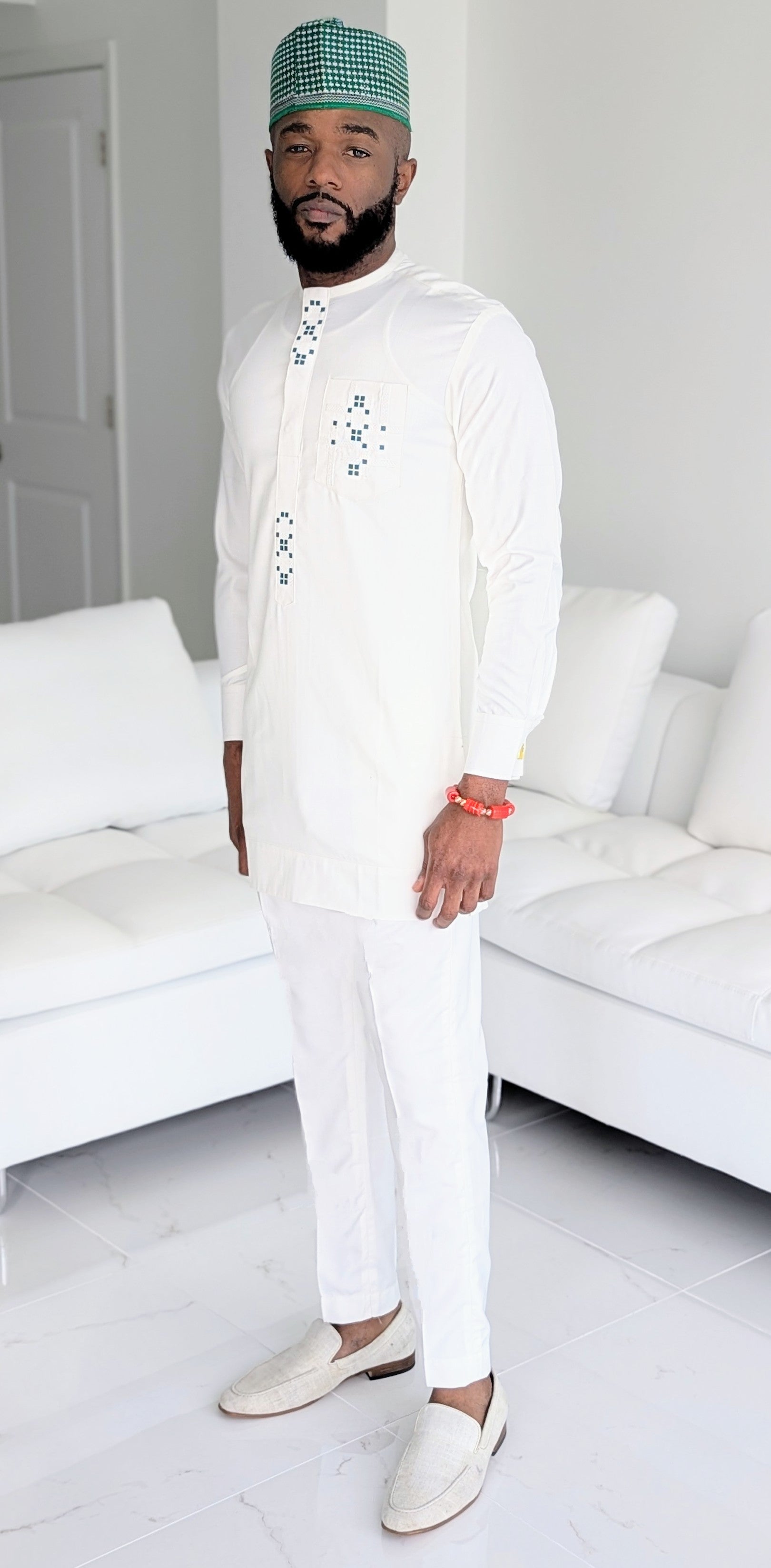 Dupsie's Daura Heritage Ivory Dashiki Suit with Emerald Agbada DPAVREG2 - African Traditional Wear for Weddings, Festivals & Cultural Events