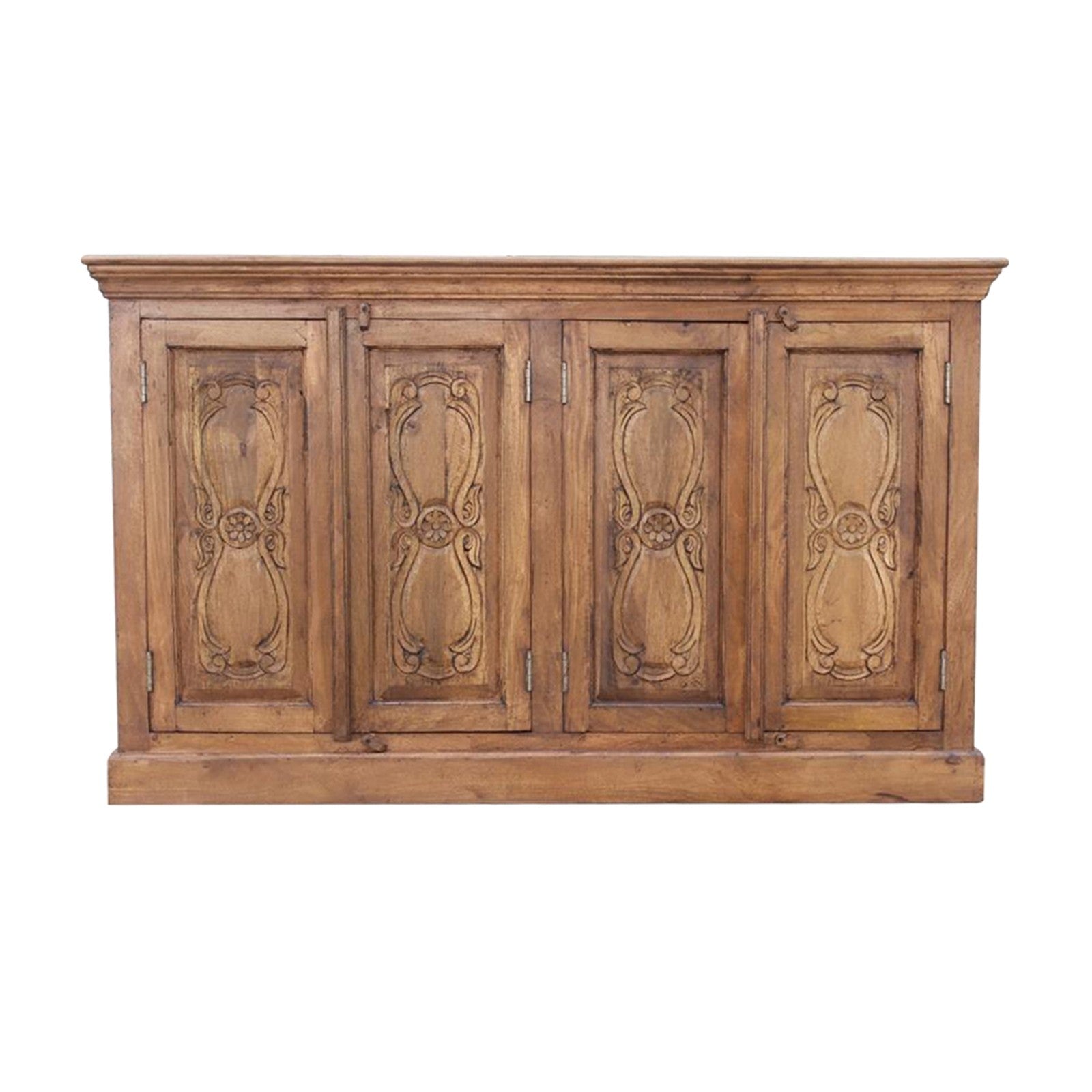 Elegant Floral Carved Solid Wood Sideboard - Vintage Style Buffet Cabinet for Dining Room, Living Room & Entryway Storage