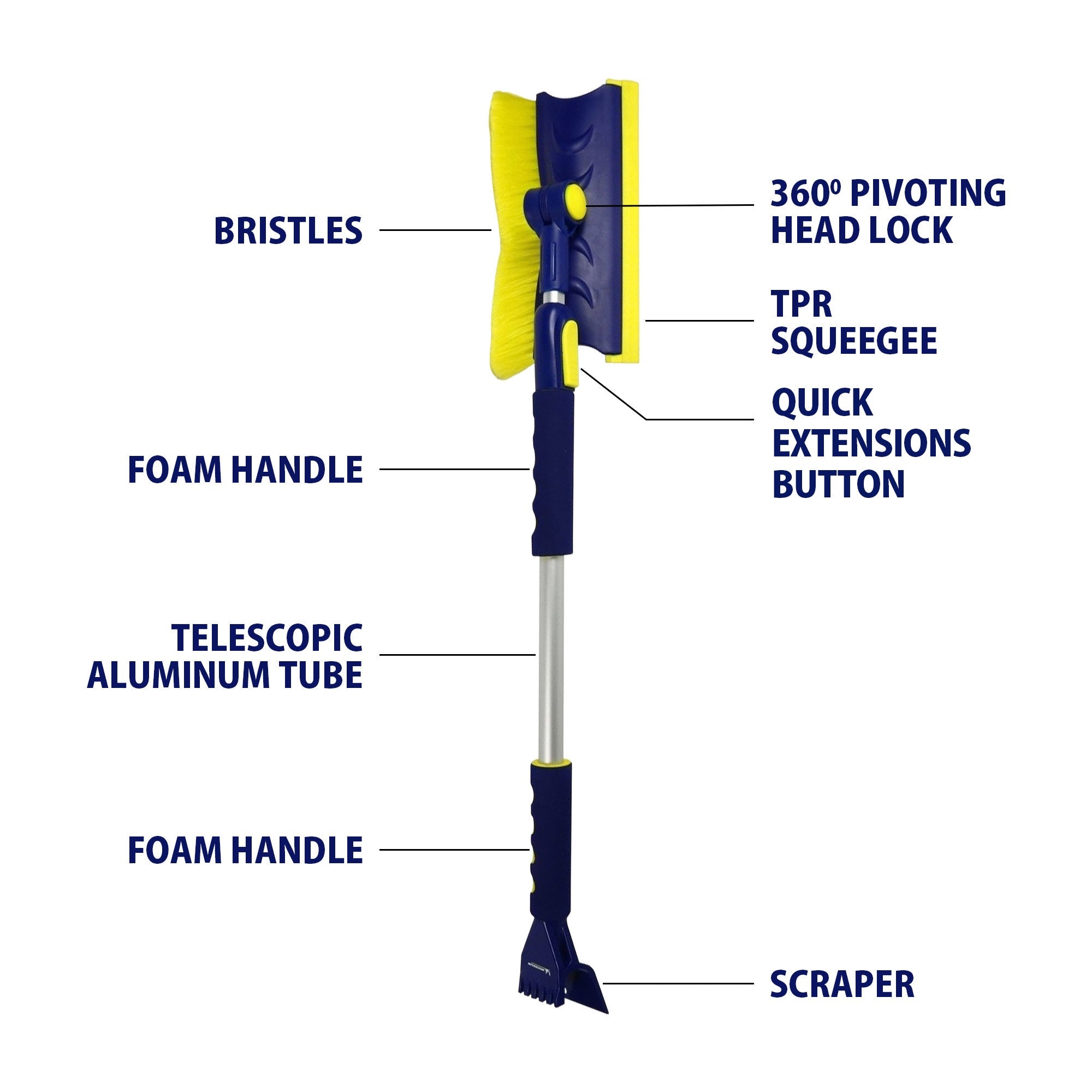 Michelin Colossal Extendable 34-49 Inch Snow Brush with Swivel Head, Squeegee & Ice Scraper - Ergonomic, Scratch-Free Snow Removal Tool for Trucks, Cars & SUVs (Pack of 2) - Perfect for Winter Storms & Icy Windshields