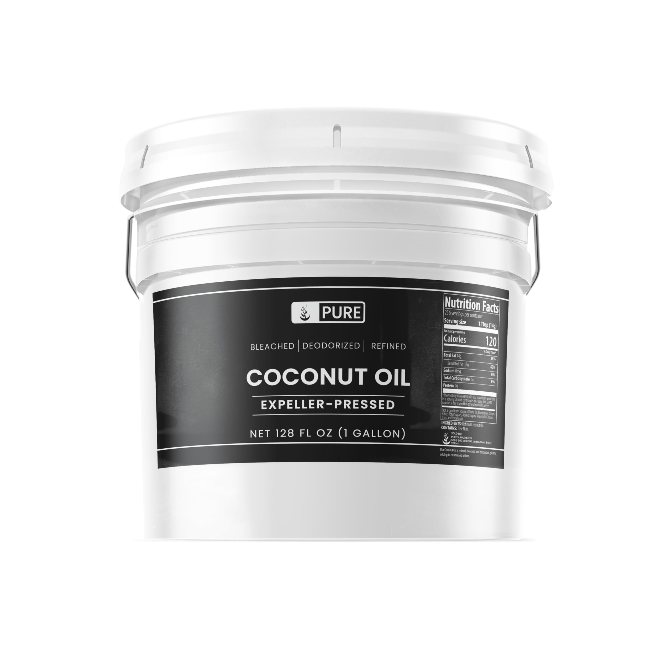 Pure Organic Unrefined Coconut Oil 1 Gallon - Hexane Free, Gluten Free, Non-GMO, Cold Pressed Virgin Coconut Oil for Cooking, Skin & Hair Care, Keto Diet & Baking