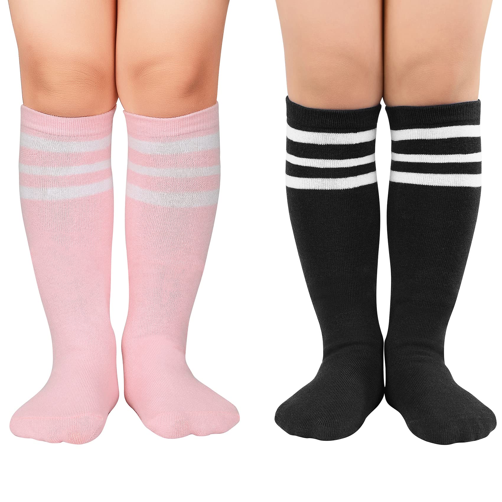 **Durio Toddler Soccer Socks - Striped Knee-High Cotton Sports Socks for Boys & Girls - Perfect for Soccer, Running & Playtime**