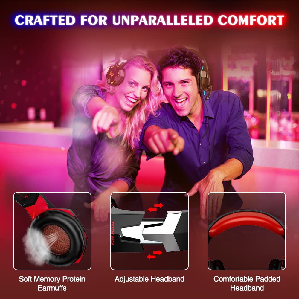 VersionTECH. G2000 Gaming Headset with Noise Cancelling Mic - Bass Surround Sound, LED Lights, Soft Memory Earmuffs for PS5, PS4, Xbox One, PC, Mac, Nintendo Switch - Perfect for FPS, RPG & Online Gaming (Red)