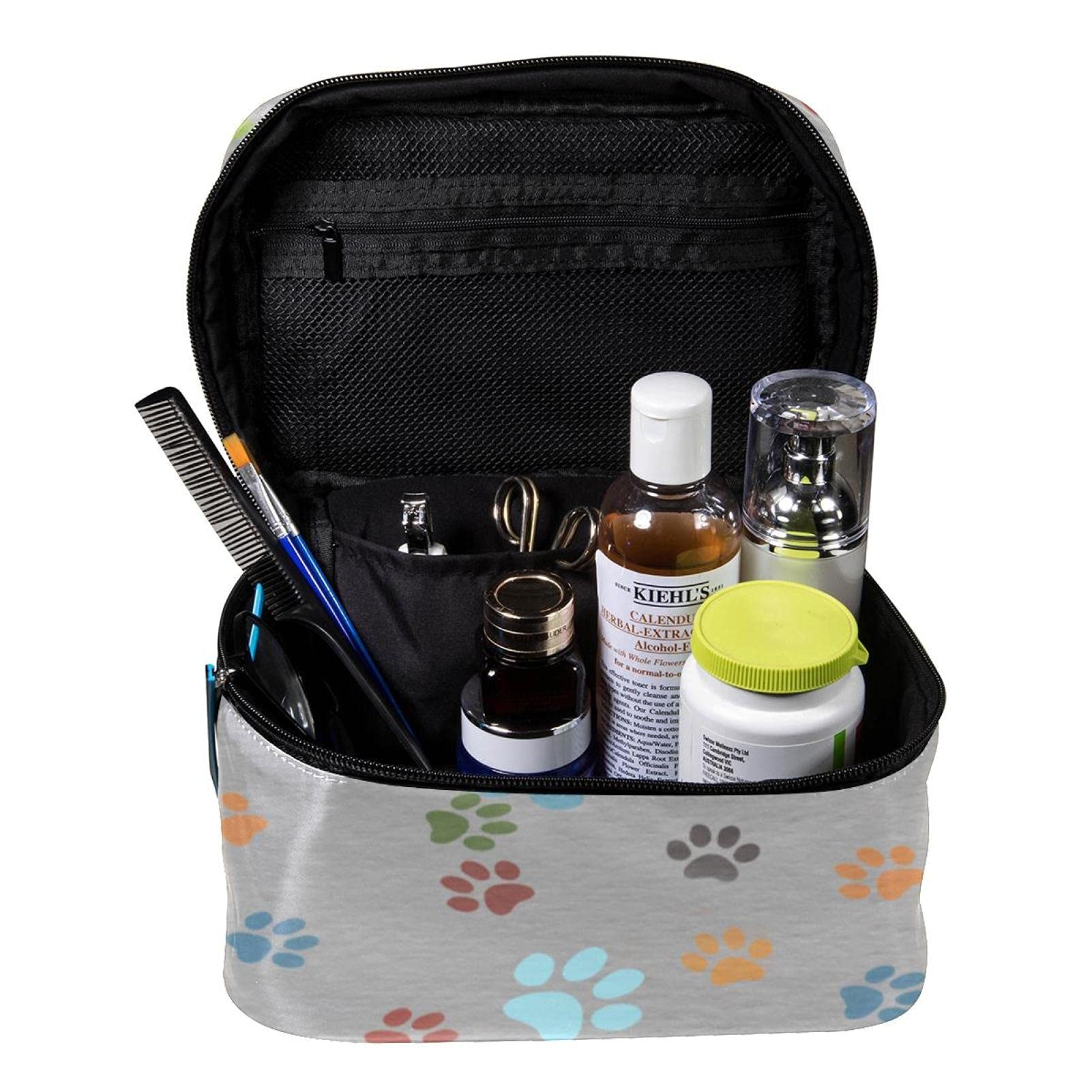 Colorful Cat & Dog Paw Print Travel Makeup Bag - Large Cosmetic Organizer with Zipper for Women & Girls | Perfect for Travel, Gym, Beach & Daily Essentials Storage