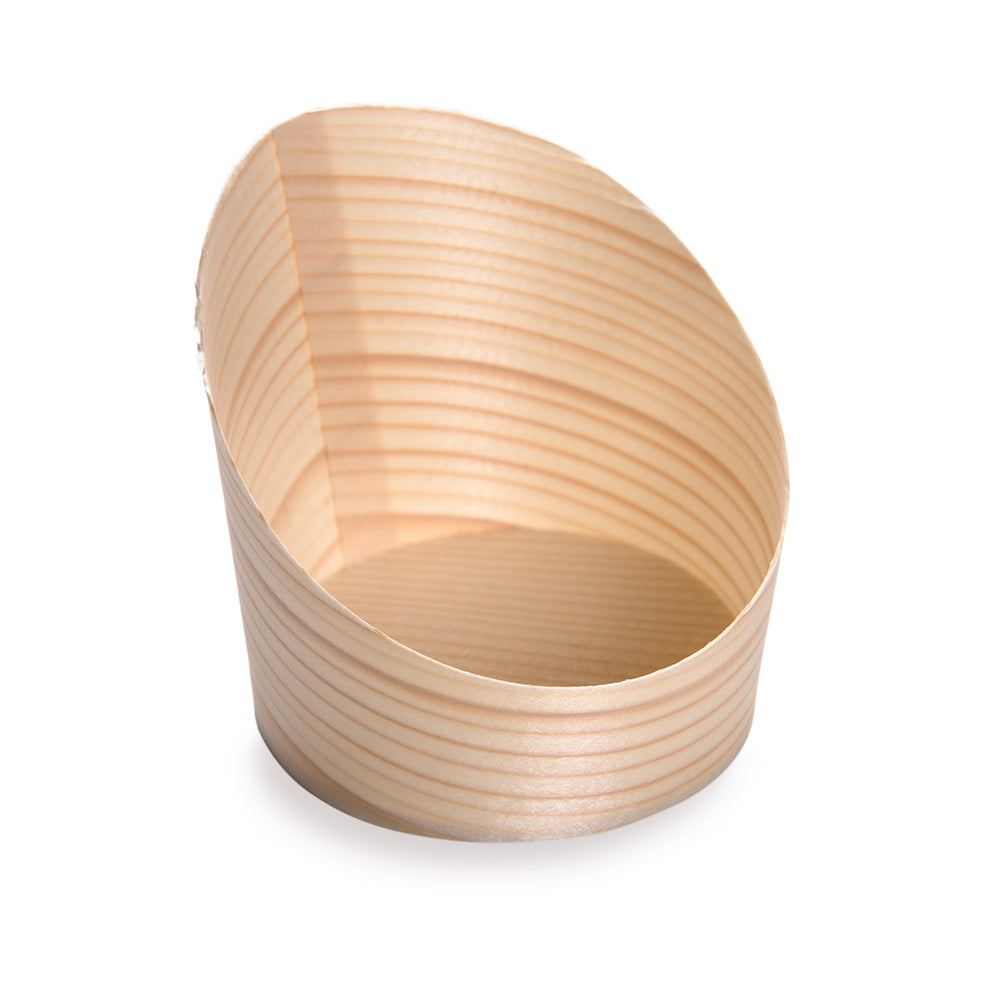 100 Pack 4 oz Round Natural Wood Mini Incline Cups with 100 Natural Bamboo 3.5
