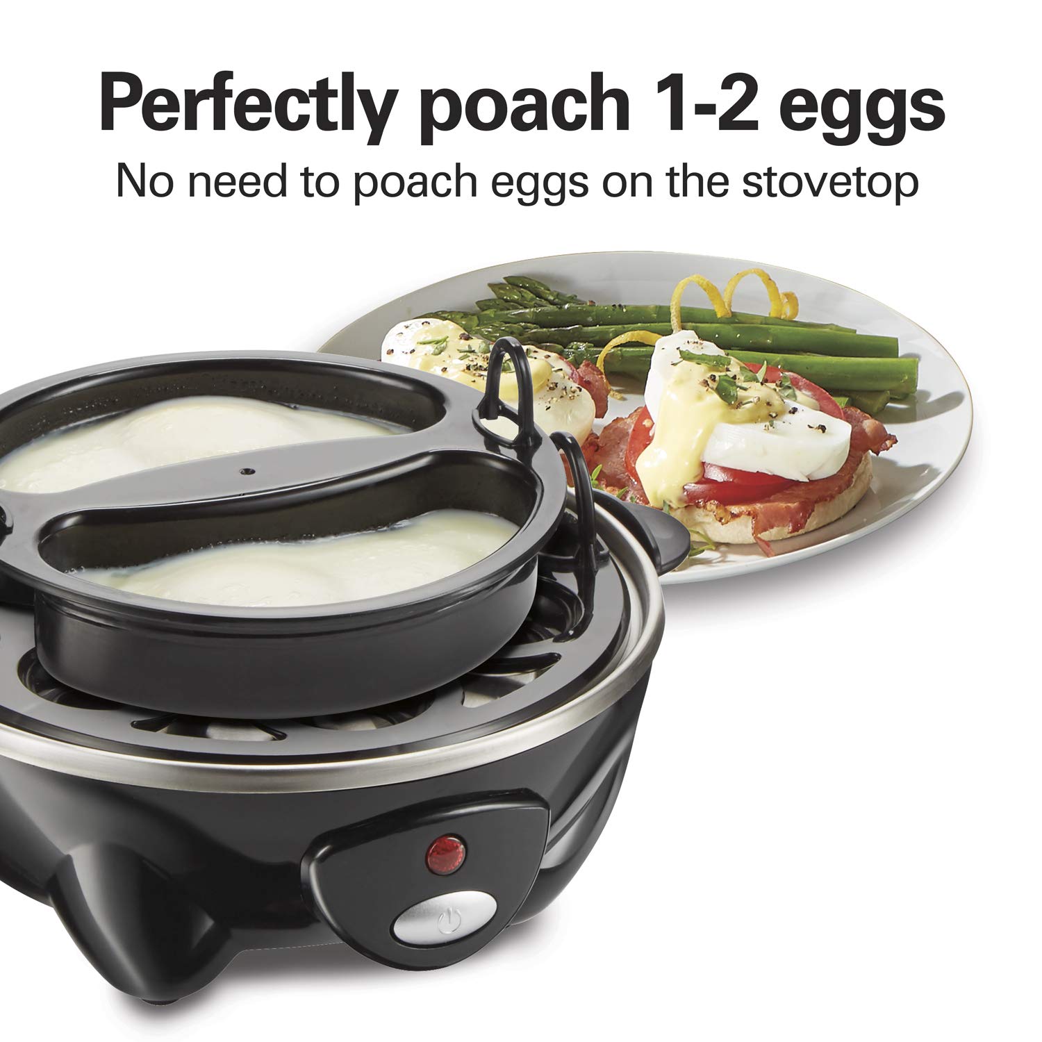 Hamilton Beach 3-in-1 Electric Egg Cooker - Hard Boiled Eggs, Poached Eggs & Omelet Maker with Vegetable Steamer, 14 Egg Capacity, Black (25508) - Perfect for Breakfast Meal Prep & Healthy Cooking