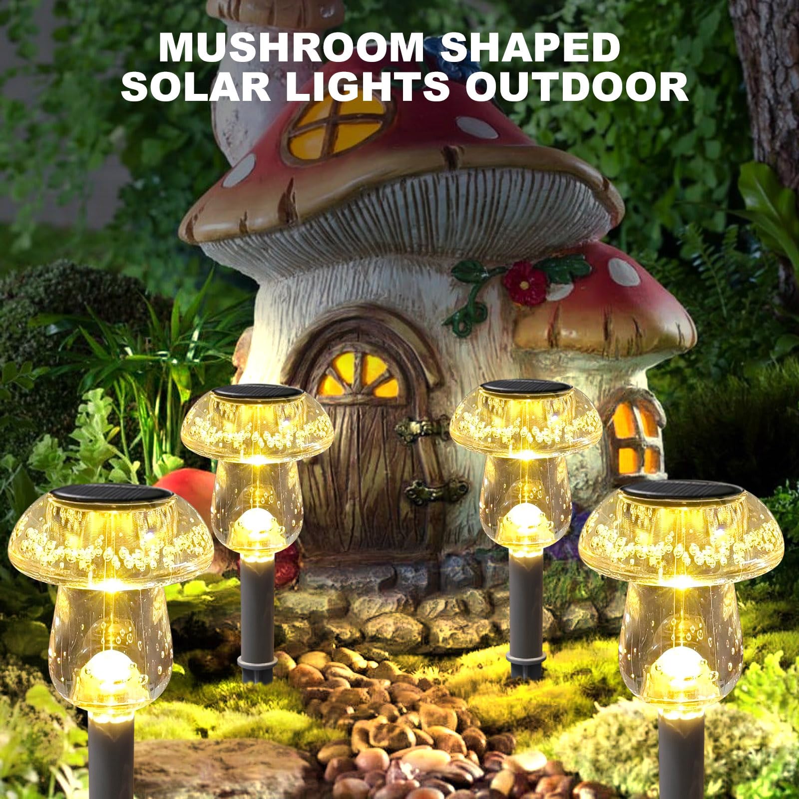 8 Pack Solar Pathway Lights Outdoor - Waterproof LED Mushroom Garden Lights for Yard, Landscape, Path, Patio, Driveway & Backyard | Warm White Solar Powered Lighting | Perfect for Evening Walkways, Garden Decor & Outdoor Ambience