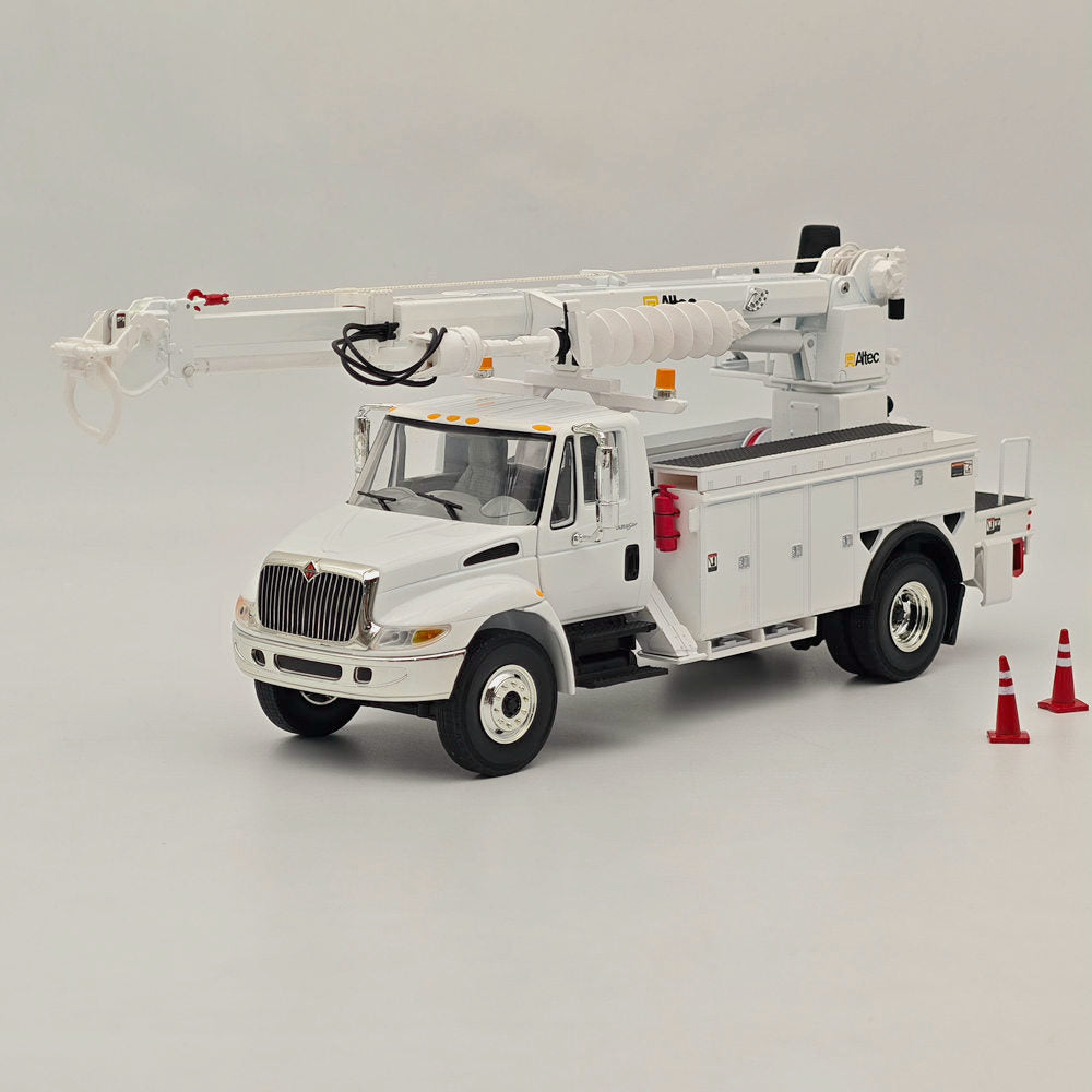 FIRST 1/34 Scale International DuraStar with Utility Digger Derrick Body - White Model 10 4053 | Diecast Truck for Collectors, Construction Enthusiasts & Model Displays