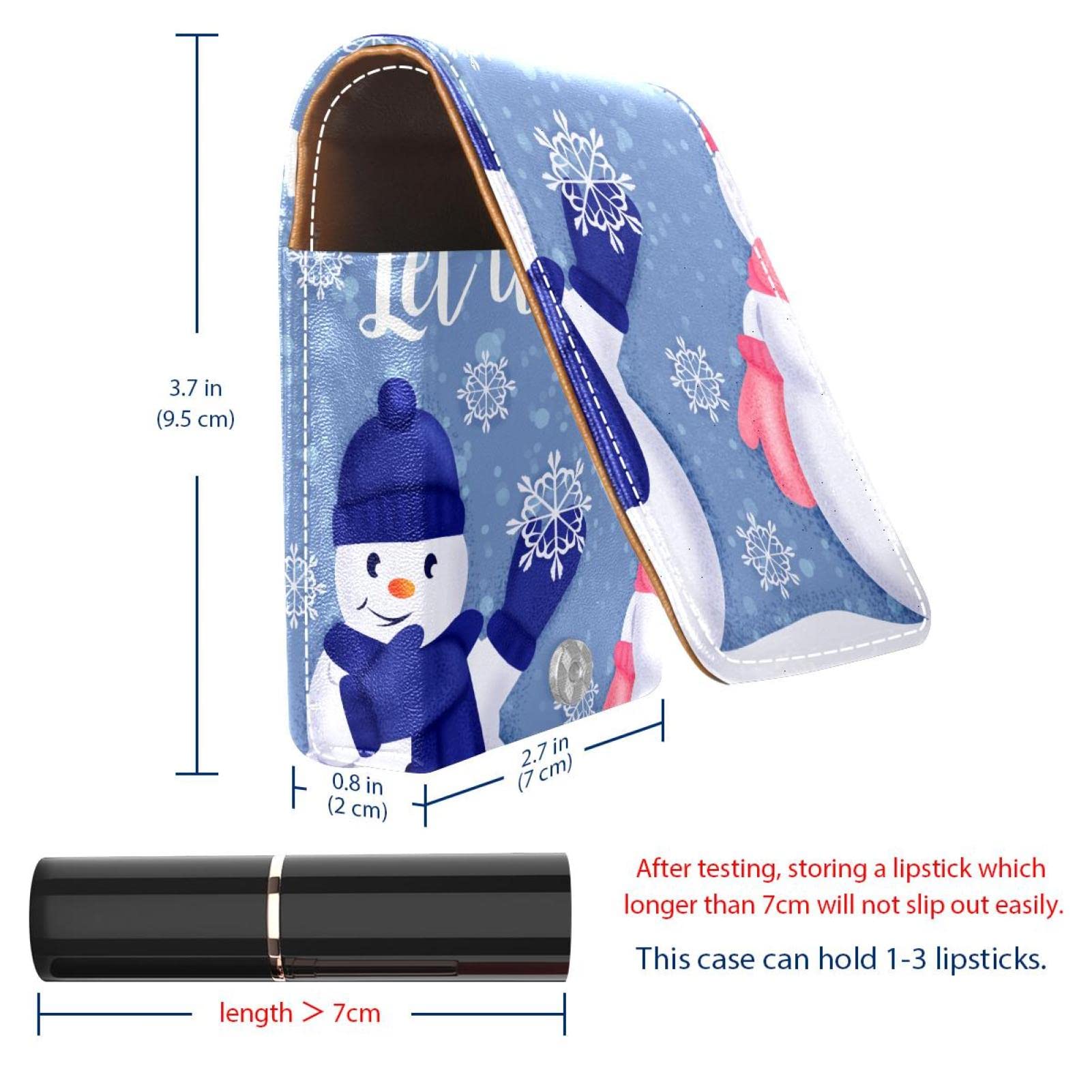 Personalized Lipstick Case - Portable Makeup Bag & Cosmetic Pouch Organizer - Cute Snowmen Christmas Design - Perfect for Travel, Gifts & Daily Makeup Storage