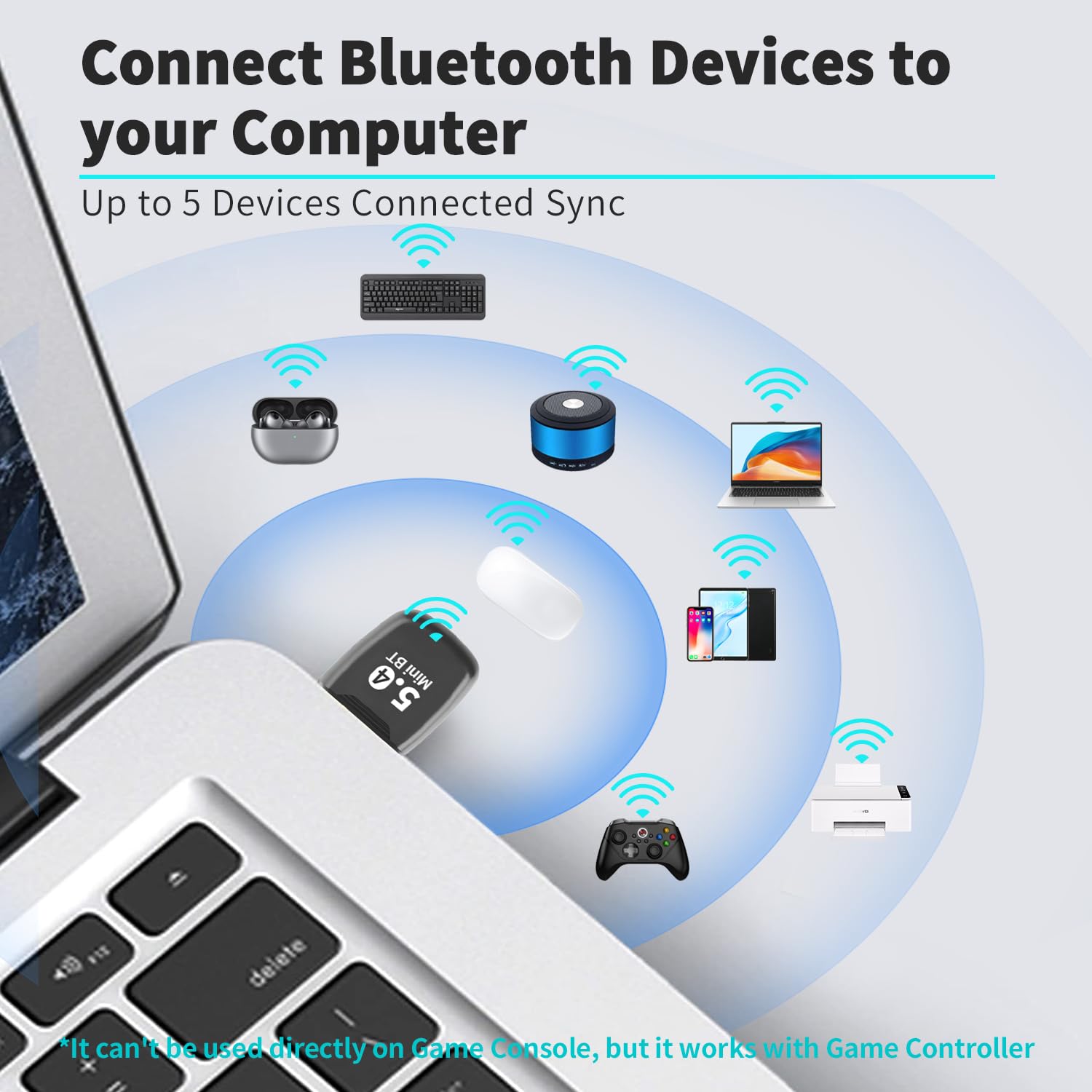 Bluetooth 5.4 USB Adapter for PC & Laptop - Wireless Dongle with 20M Range, Plug & Play for Windows 11/10/8.1/7 - Compatible with Headphones, Speakers, Keyboard & Mouse - Perfect for Home Office, Gaming & Video Conferencing