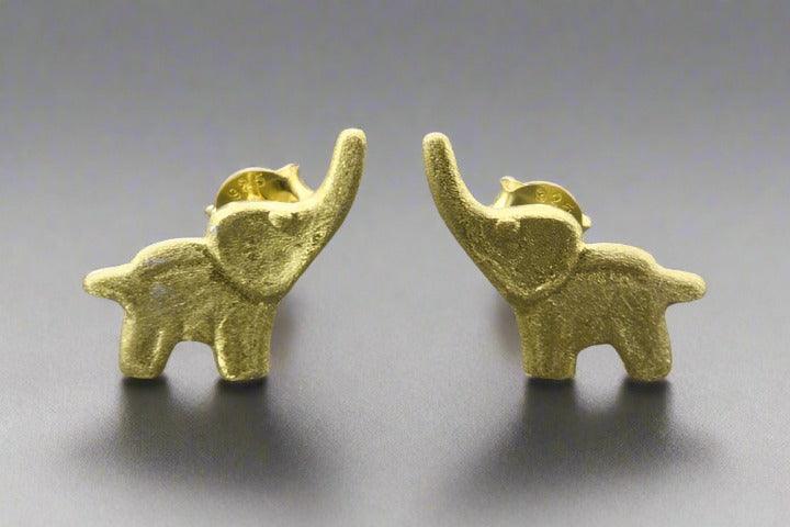 Lucky Elephant Stud Earrings - Gold Over Silver Hoop Earrings for Women - Perfect for Everyday Wear, Parties & Gifts