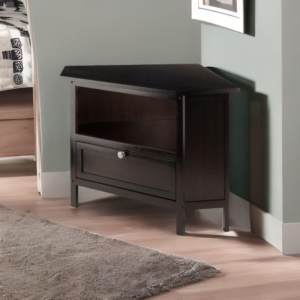 Ergode Wood Zena Corner TV Stand - Space-Saving Entertainment Center with Espresso Finish, Holds Up to 27 Inch TVs - Perfect for Small Living Rooms, Bedrooms & Apartments