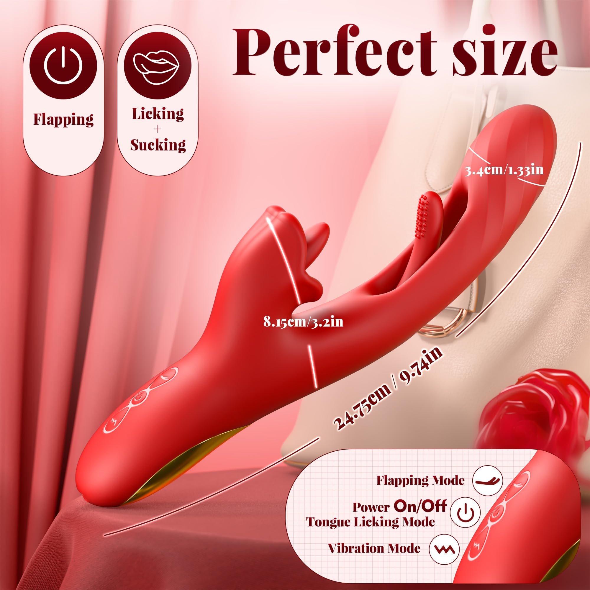 Luzine Vibrators for Women - 7 Licking & Flapping Modes Tongue Dildo Rose Sex Toy with 7 Vibration Patterns, G Spot & Clit Stimulator for Couples - Perfect for Solo Play, Foreplay, and Enhancing Intimacy in the Bedroom