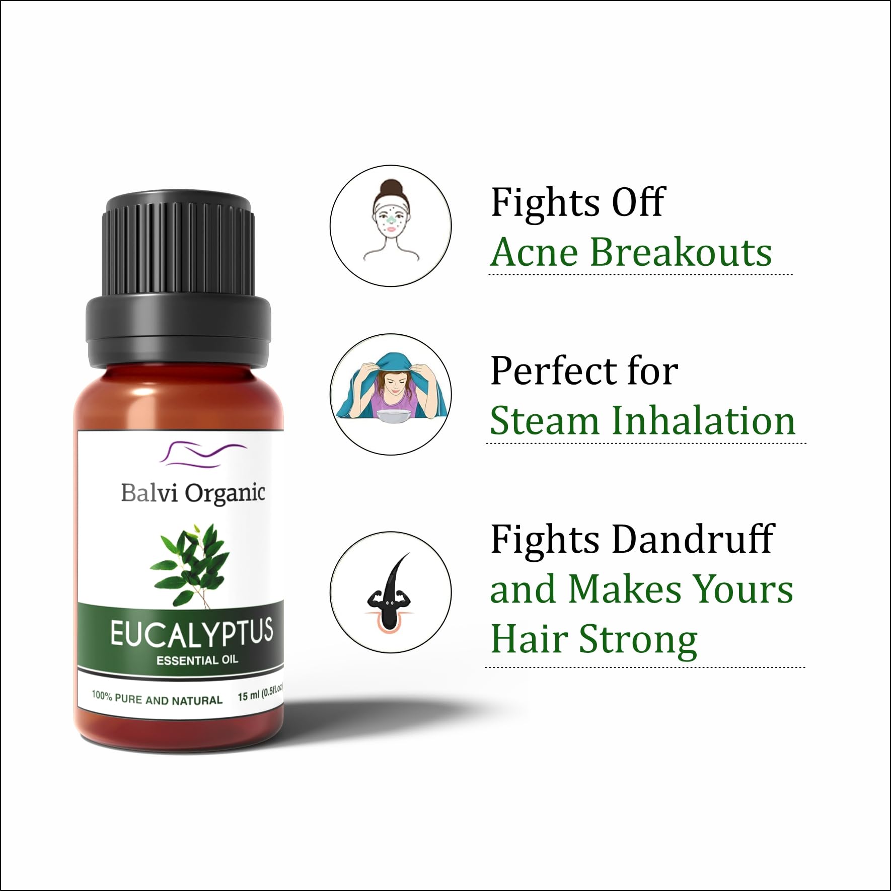 100% Pure Eucalyptus Essential Oil for Hair Growth, Steam Inhalation & Aromatherapy | Undiluted Natural Nilgiri Oil for Skin Care, Muscle Relaxation | 15ml (2 Pack) | Perfect for Diffusers, Massage & Home Spa