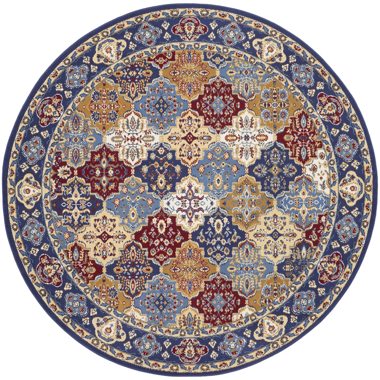 Nourison Grafix Traditional Multicolor 8' Round Area Rug - Easy Clean, Non-Shedding, Stain Resistant for Bedroom, Living Room, Dining Room & Kitchen | Perfect for Home Decor, Family Gatherings & Pet-Friendly Spaces