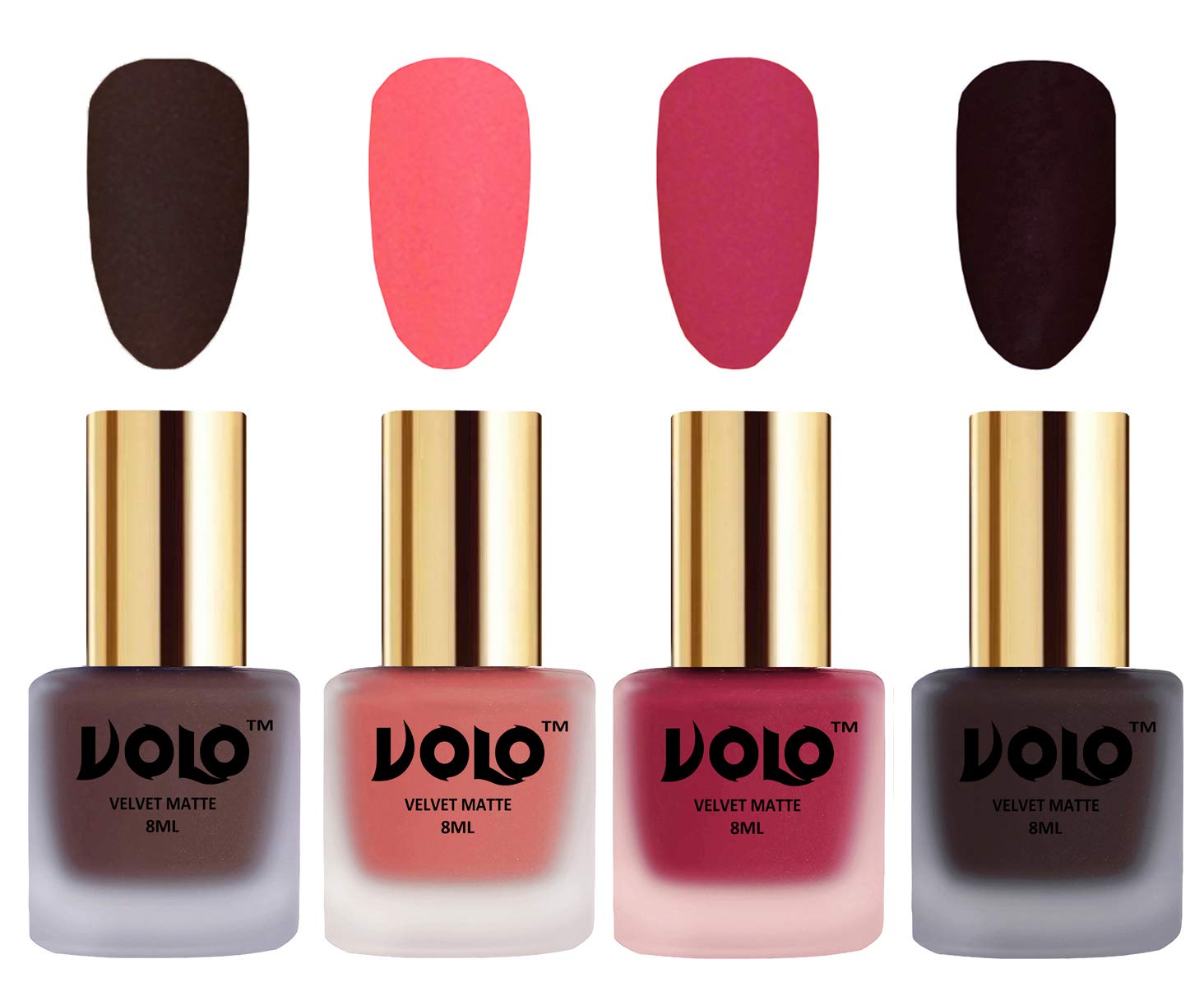 Volo Velvet Matte Nail Polish Set - 4 Pack (Chocolate Brown, Dark Peach, Passion Pink, Dark Wine, 32ml Each) | Long-Lasting & Vegan Formula | Perfect for Parties, Weddings, and Everyday Wear