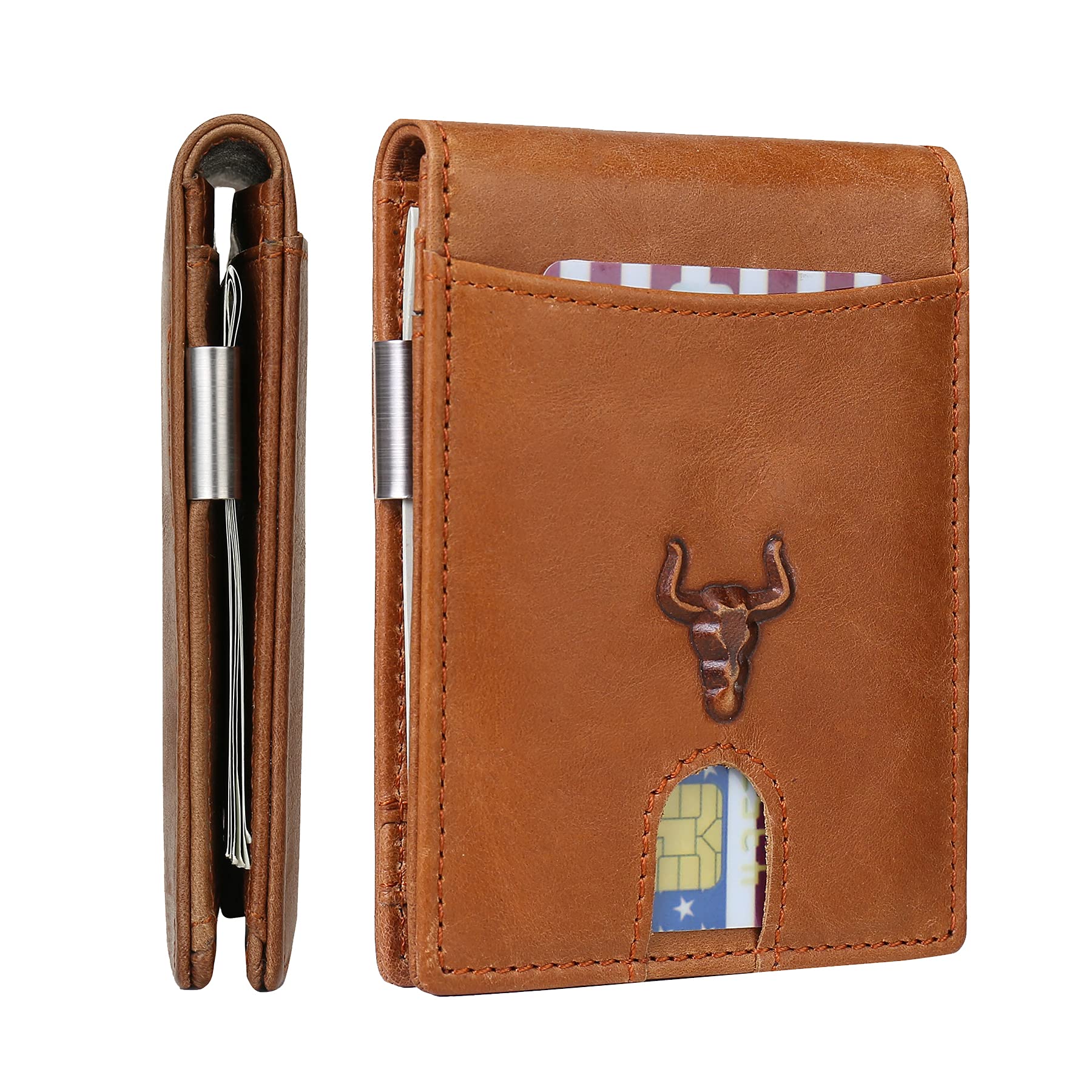 Slim RFID Blocking Leather Money Clip Wallet for Men - Minimalist Front Pocket Credit Card Holder with Coin Pocket | Perfect for Travel, Business & Everyday Use