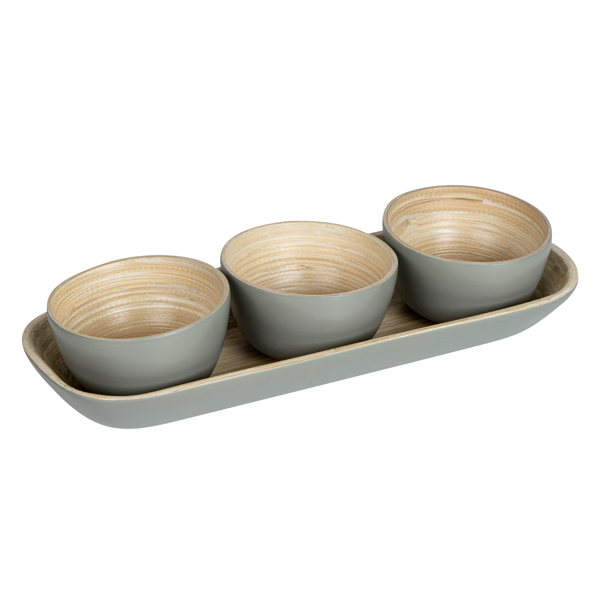 Eco-Friendly Bamboo Bowl Set with Tray - 3 Gray Bamboo Bowls (11.75