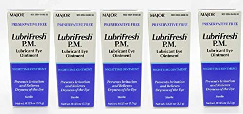 Major LubriFresh P.M. Eye Lubricant - 1/8 OZ (3.5g) Per Bottle - Pack of 5 Bottles - Nighttime Dry Eye Relief for Comfortable Sleep & Extended Wear Contacts