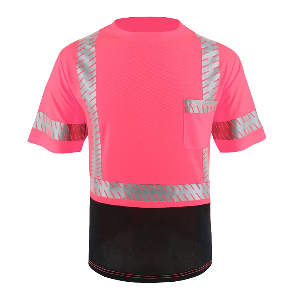 ANSI Class 3 High Visibility Safety Shirts with Reflective Strips - Black Construction Work Shirts for Men | OSHA Compliant Workwear for Road Crews & Night Shift Workers