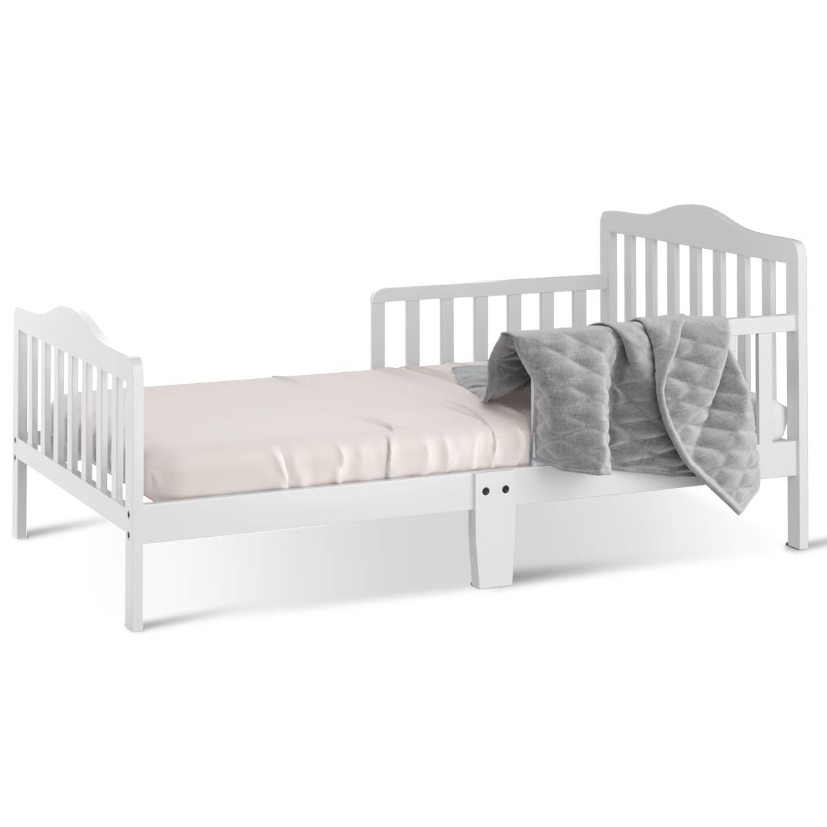 HONEY JOY Toddler Bed Frame - Solid Rubber Wood with Safety Guardrail, Fits Full Size Crib Mattress (Not Included) | Classic Kids Bedroom Furniture for Boys & Girls (White) - Perfect for Nursery, Daycare & Children's Bedrooms