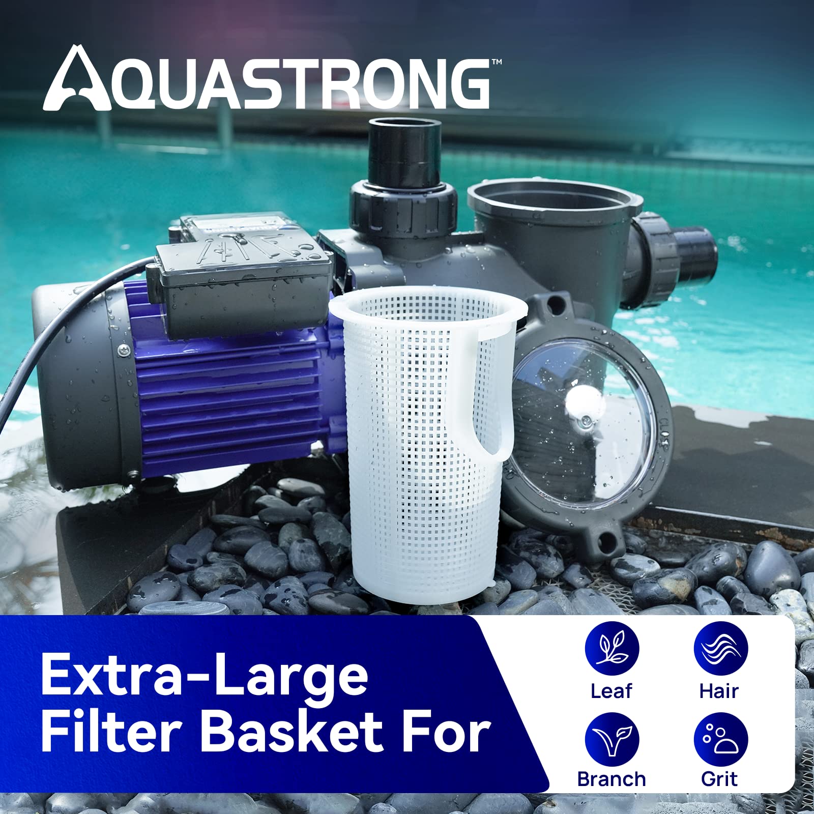 AQUASTRONG 3HP In-Ground & Above Ground Pool Pump with Timer - 115V High Flow (9017GPH) Self-Priming Swimming Pool Pump with Filter Basket - Perfect for Backyard Pools, Spas & Water Circulation Systems
