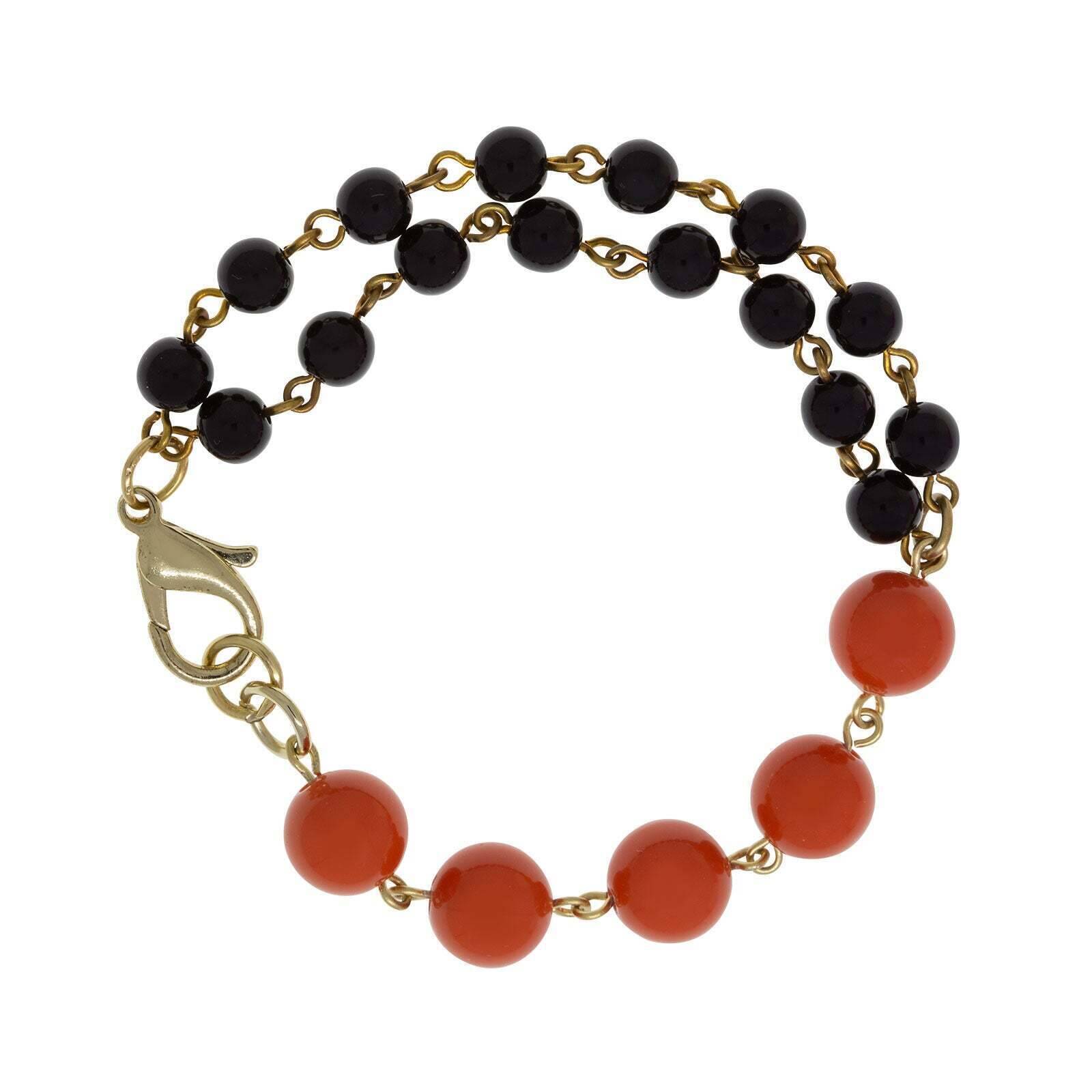 1928 Jewelry Double Black Single Orange Beaded Bracelet - Vintage Style Beaded Bracelet for Women, Fashion Jewelry Gift for Her - Perfect for Parties, Weddings & Everyday Wear