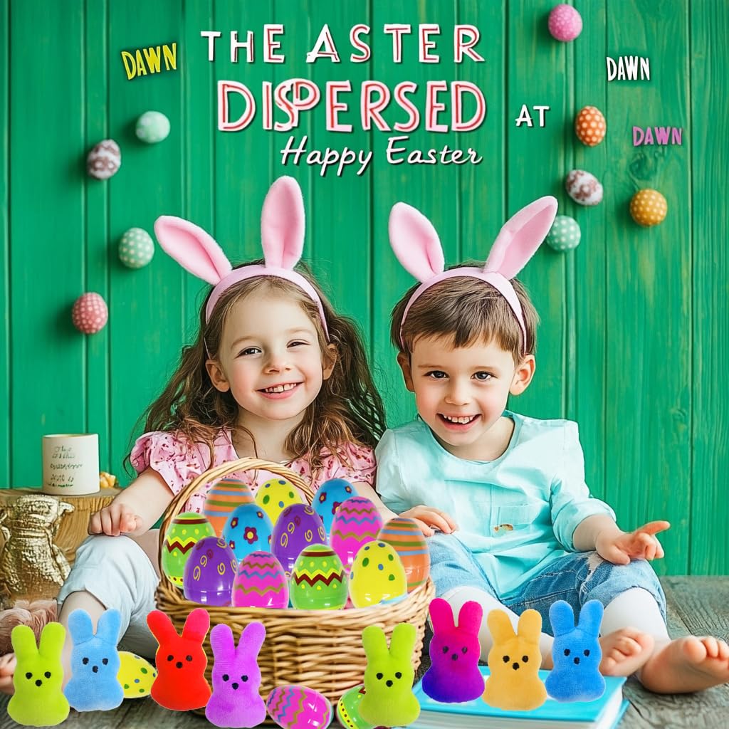 24-Piece Prefilled Easter Eggs with Plush Bunny Keychains - Cute Stuffed Animal Toys for Kids, Boys & Girls - Perfect for Easter Basket Stuffers, Egg Fillers & Party Favors - Great for Easter Celebrations, Classroom Rewards & Gift Exchanges