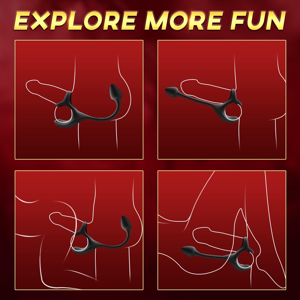 4-in1 Vibrating Cock Ring with Prostate Massager & Remote Control - Anal Plug, Taint Stimulator & Penis Ring for Couples - Enhance Intimacy & Pleasure in Bedroom Play