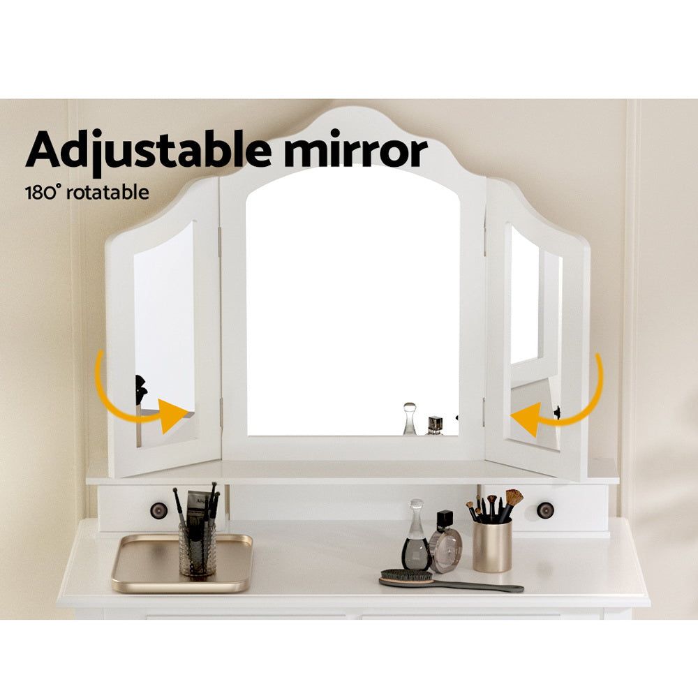 Artiss Foldable Dressing Table Stool Set with Mirror - White Vanity Stool for Bedroom, Makeup Station & Home Decor