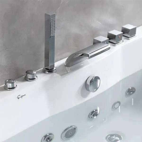 Empava 59-Inch LED Jetted Hydromassage Bathtub with Waterfall Faucet - Freestanding Soaking Tub for Luxury Spa Experience at Home (Model 59JT408LED) - Perfect for Master Bathroom Relaxation and Stress Relief