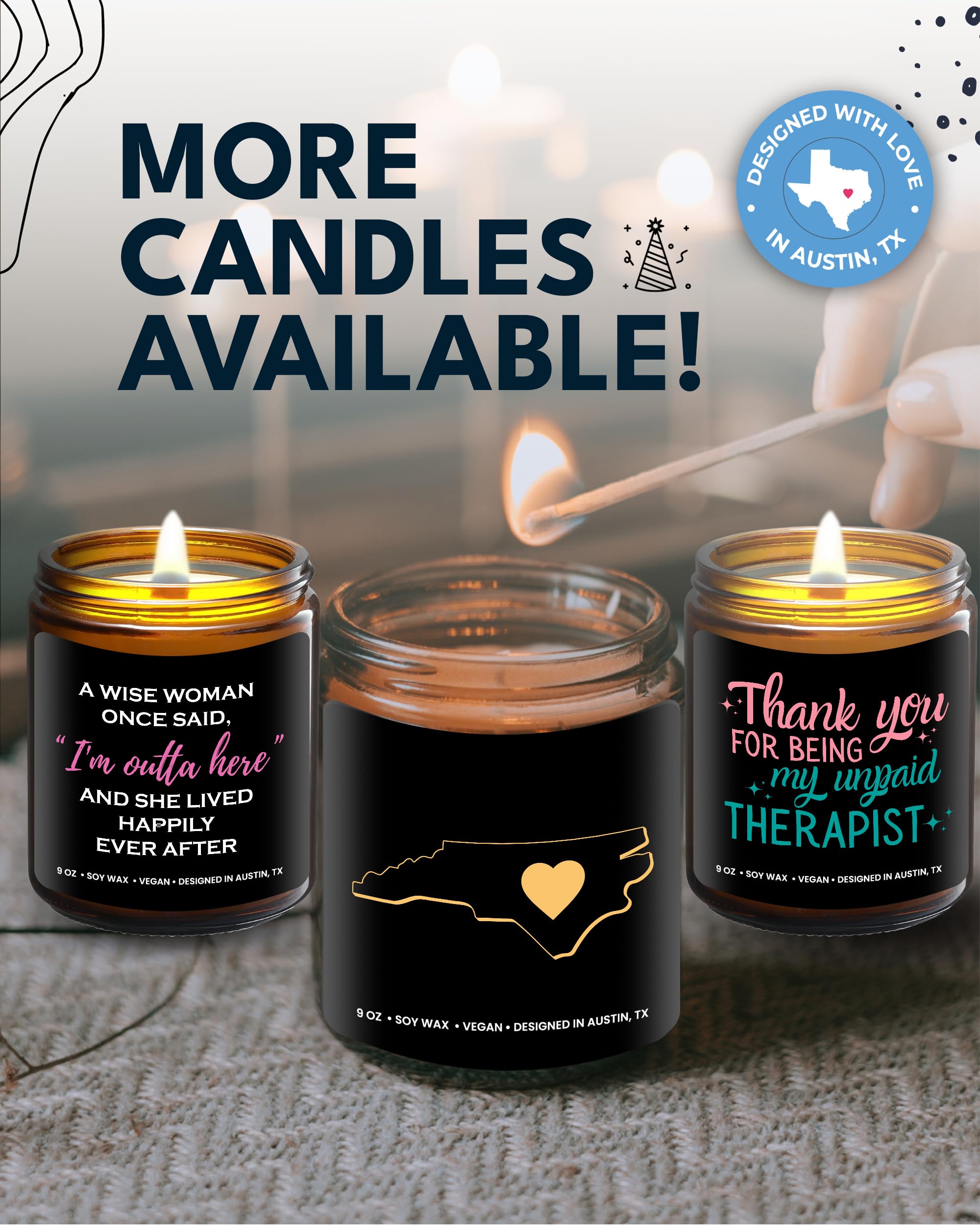 North Carolina Scented Candle - Handmade Soy Wax Candle with NC State Theme - Perfect Gift for Women & Men - Ideal for Birthdays, Christmas, Graduation - Great Souvenir for Moving Away or Homesickness - Creates Cozy Atmosphere for Home, Office & Relaxation
