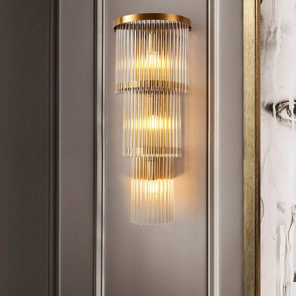 Modern Luxury Crystal Wall Sconces - Mid Century Decorative Wall Lantern with Tiered Clear Crystals for Bedroom, Bathroom & Kitchen Island Lighting - Elegant Wall Mounted Fixtures for Home Decor