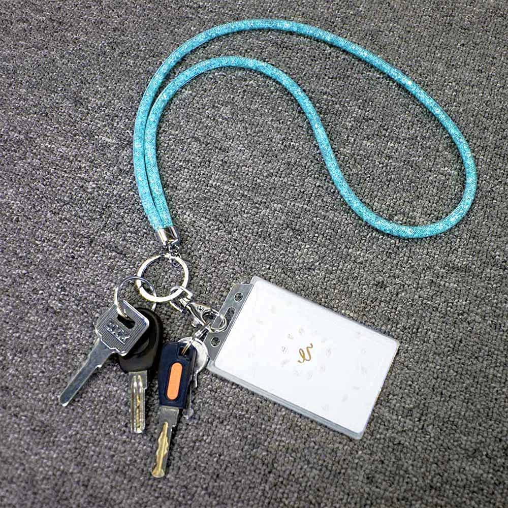 3 Pack Bling Lanyards for ID Badge & Keys - Women's Necklace Style (Black/Blue/Purple) for Work & Events