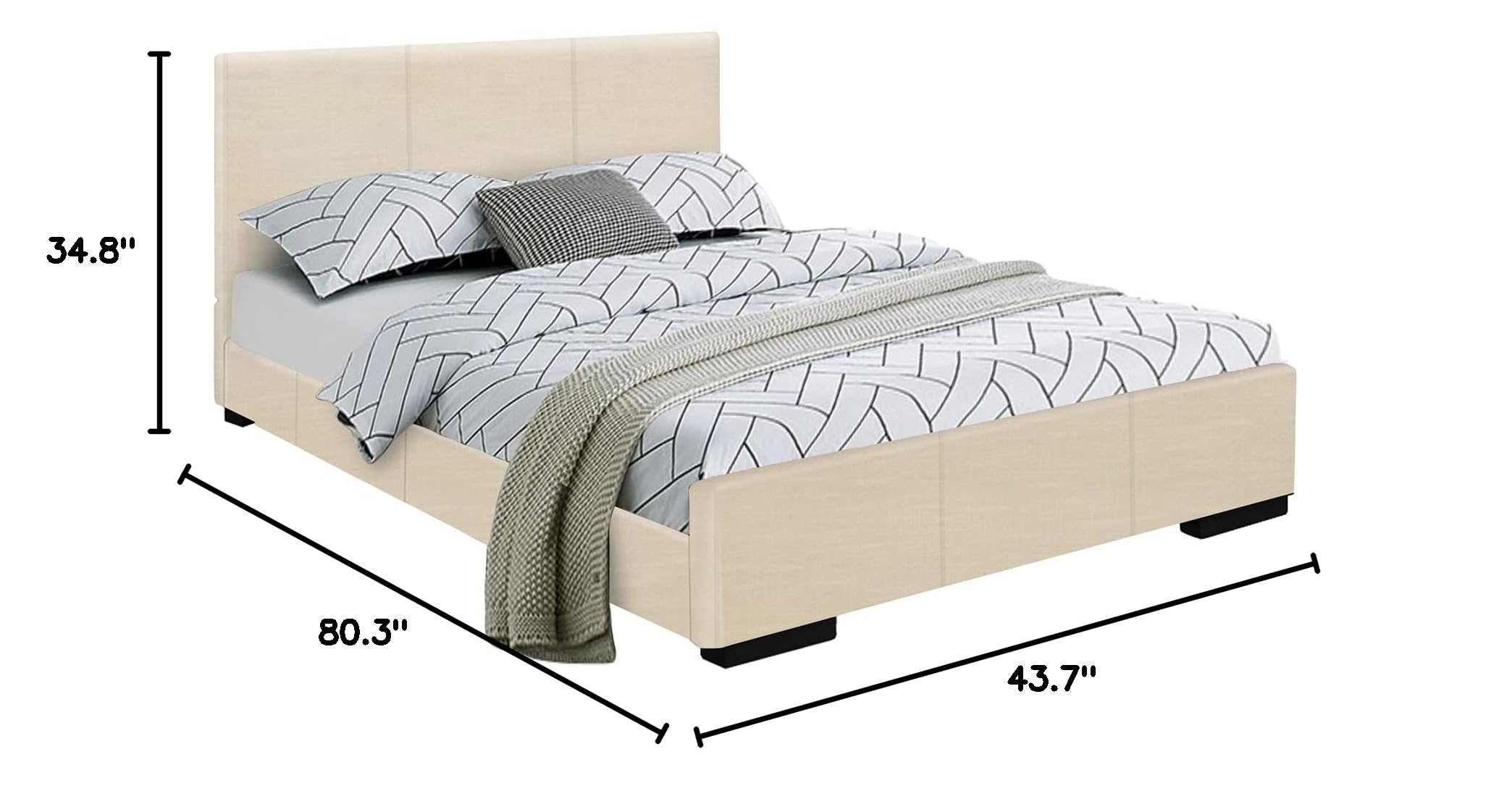 Camden Isle Abbey Platform Bed - Twin Size, Beige Upholstered Bed Frame with Sturdy Wooden Slats | Perfect for Kids' Rooms, Guest Bedrooms & Small Spaces