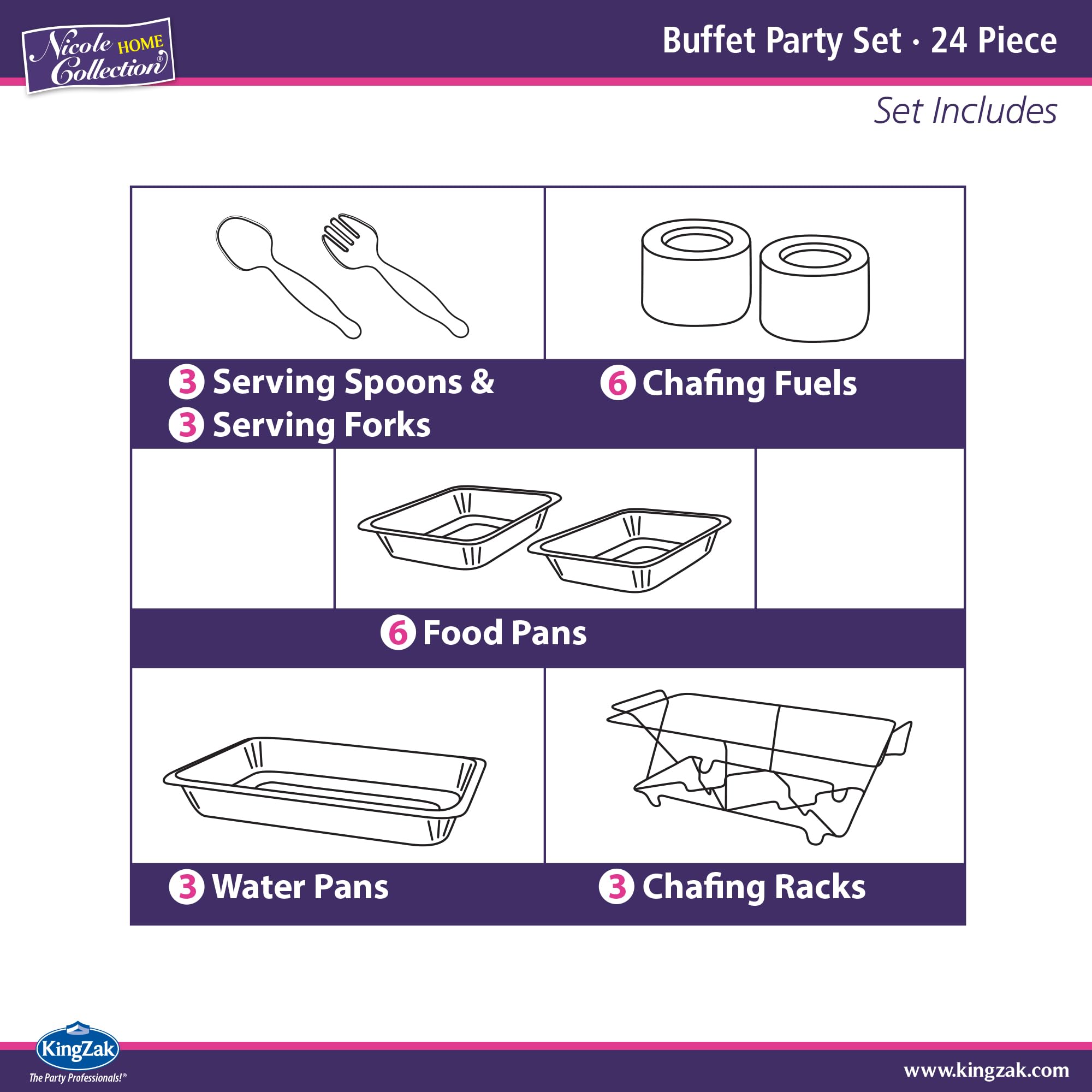 24-Piece Disposable Party Serving Kit with Chafing Dish & Buffet Set - Includes Serving Utensils for Weddings, Catering & Events - Perfect for Home Parties, Office Gatherings & Outdoor Celebrations
