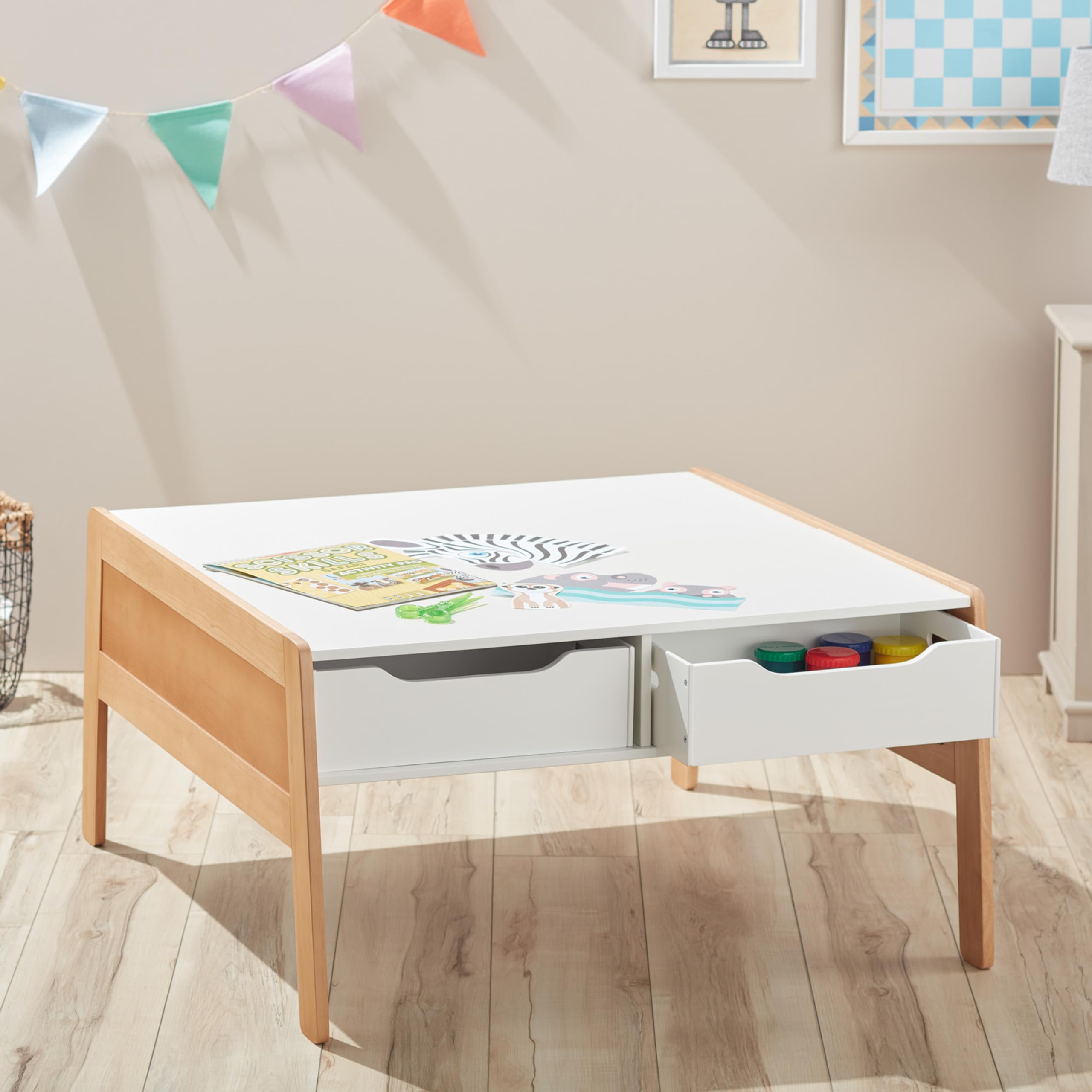 Melissa & Doug Wooden Kids Art & Activity Table with Storage Bins - Durable Wooden Play Table for Toddlers, Arts & Crafts, Learning Activities - Perfect for Playrooms, Daycares & Preschools