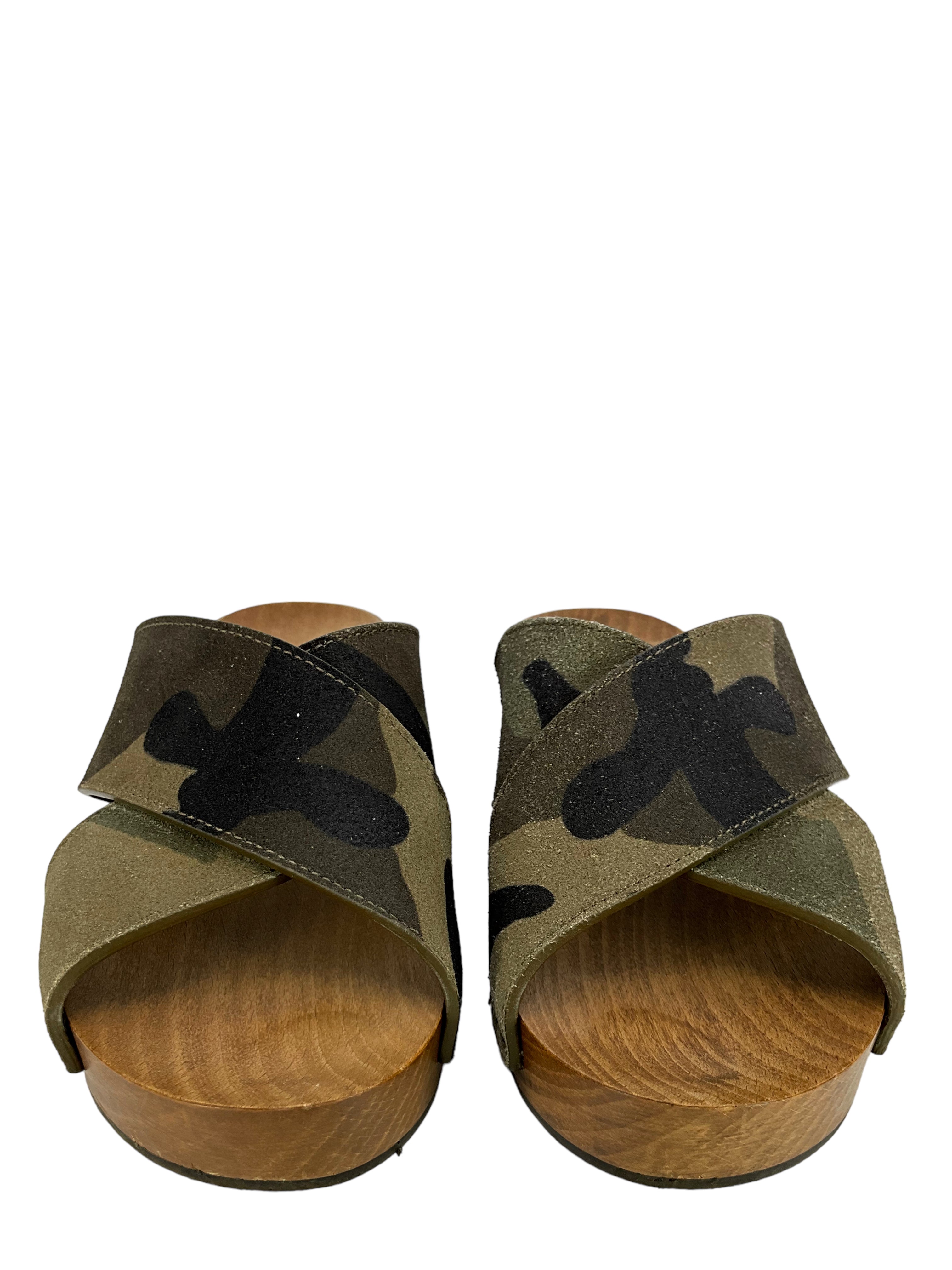 Saint Laurent Signature Camo Suede Clogs Women's Size 6.5 - Luxury Designer Slide Sandals for Casual Outings & Summer Fashion