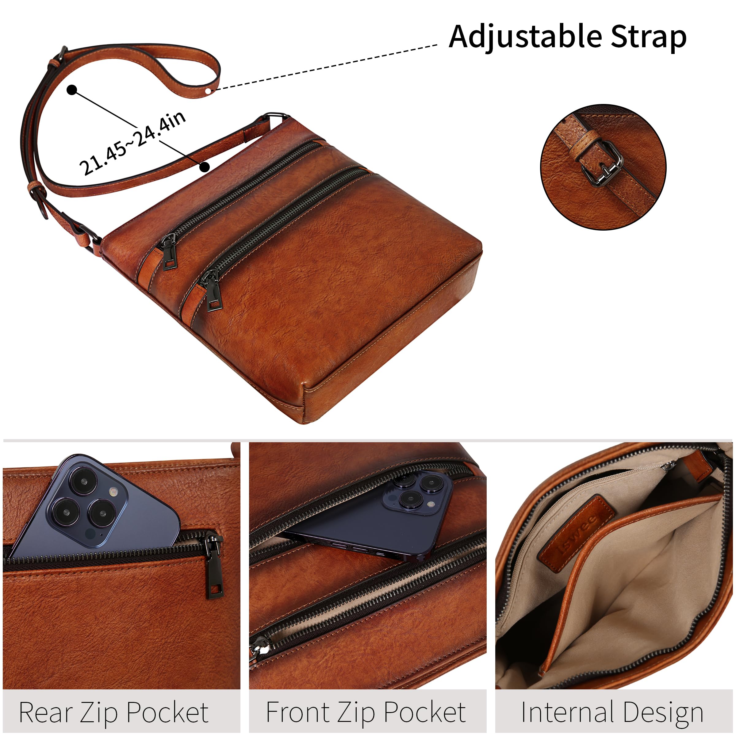 **Iswee Genuine Leather Crossbody Bags for Women – Stylish Multi-Pocket Purse for Everyday Use, Travel & Work**