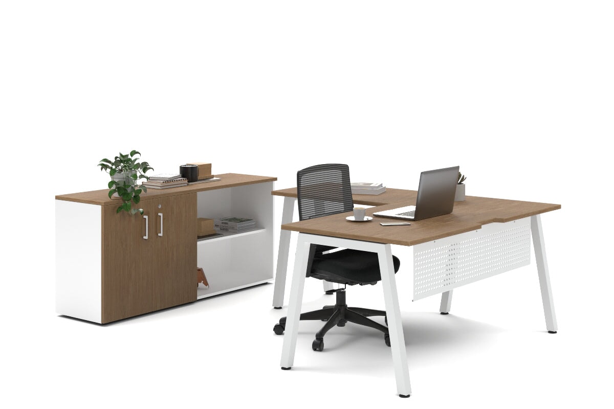 L-Shaped Executive Desk with Quadro A Legs in White - 1600L x 1800W with Cable Management Scallop - Perfect for Home Office, Corporate Workspace & Modern Workstations