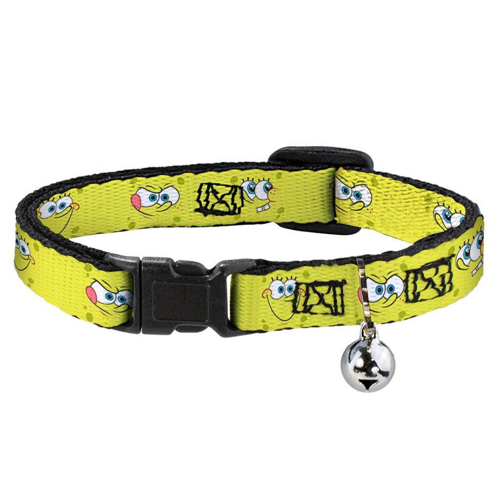Breakaway Cat Collar with Spongebob Design - Adjustable 8-12 Inches, 0.5 Inch Wide - Safe & Stylish Pet Accessory for Indoor/Outdoor Cats