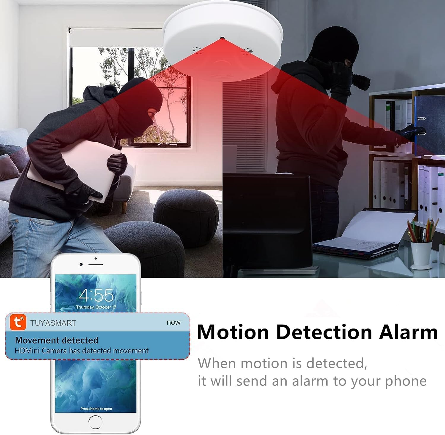 Hidden Camera Smoke Detector - 1080P HD Wireless WiFi Spy Camera with Night Vision & Motion Detection | Indoor Security Camera for Home, Office & Baby Monitoring