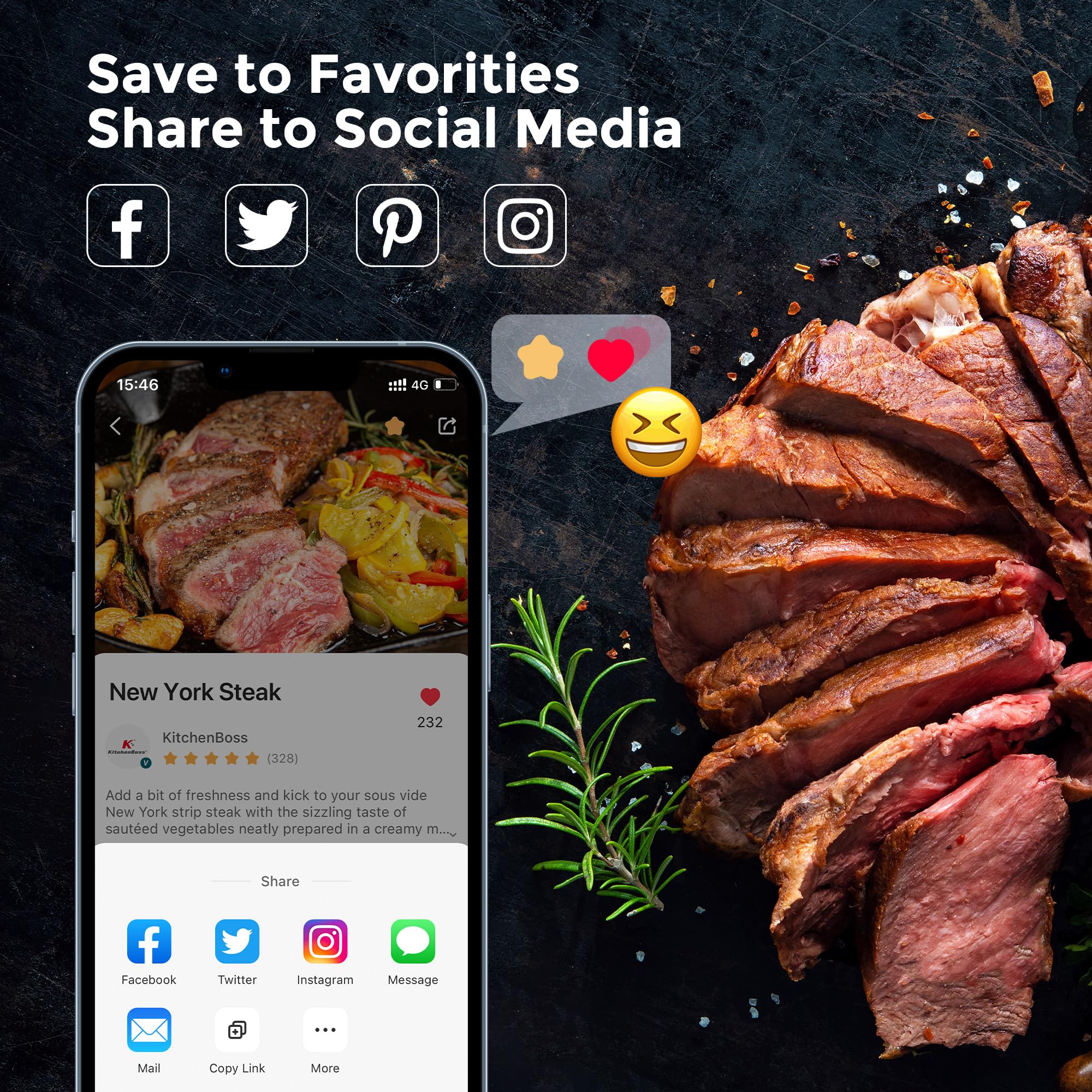 KitchenBoss WIFI Sous Vide Cooker - 1100W Ultra-Quiet Immersion Circulator with TFT Preset Recipes | Stainless Steel Precision Cooker for Steak, Chicken, Fish | Perfect for Home Chefs & Restaurant-Quality Meals