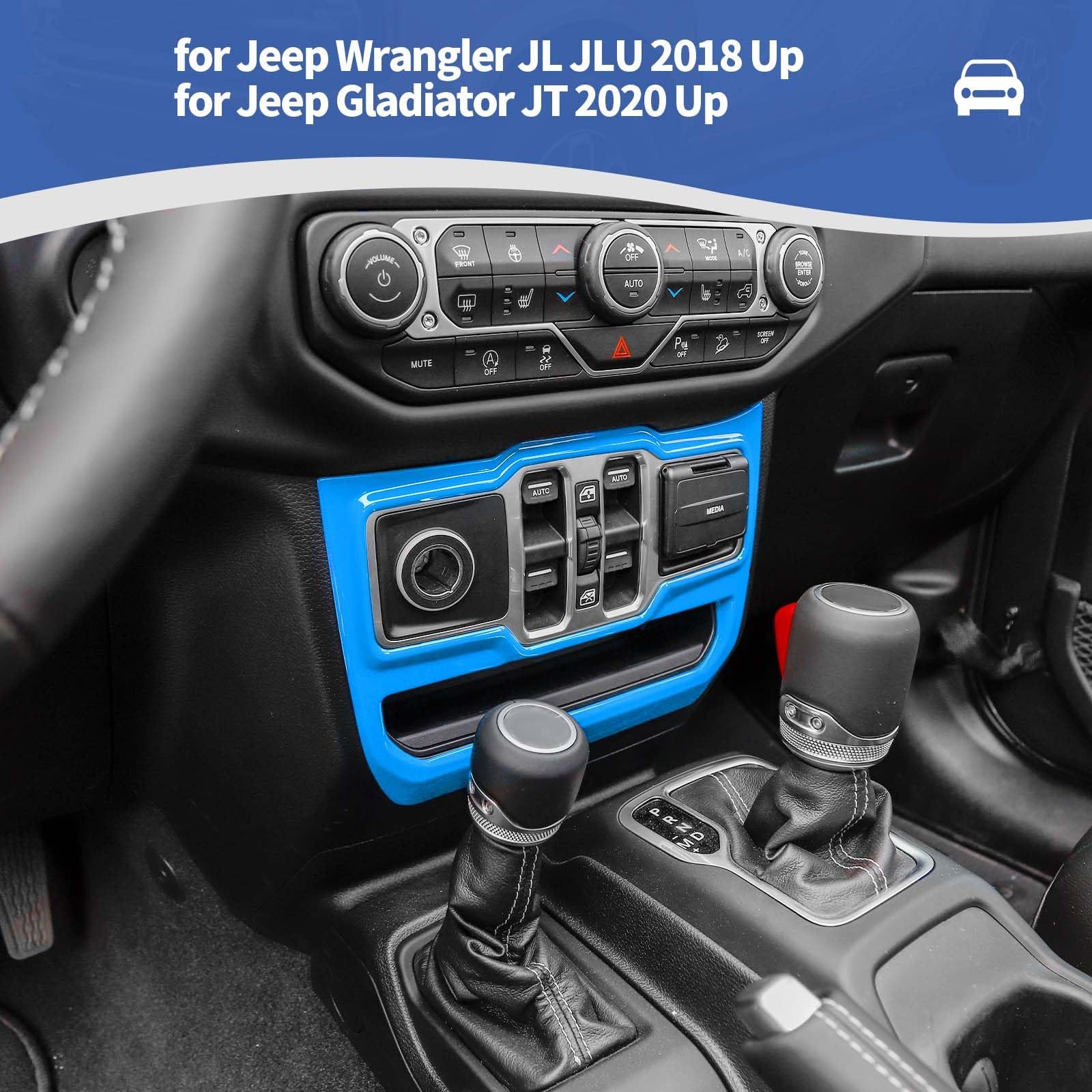 Jeep JL Center Dash Window Switch Panel Trim Cover - RT-TCZ for Jeep Wrangler JL JLU & Gladiator JT (2018-2024) | Baby Blue Interior Accessories | Perfect for Off-Roading & Custom Car Upgrades