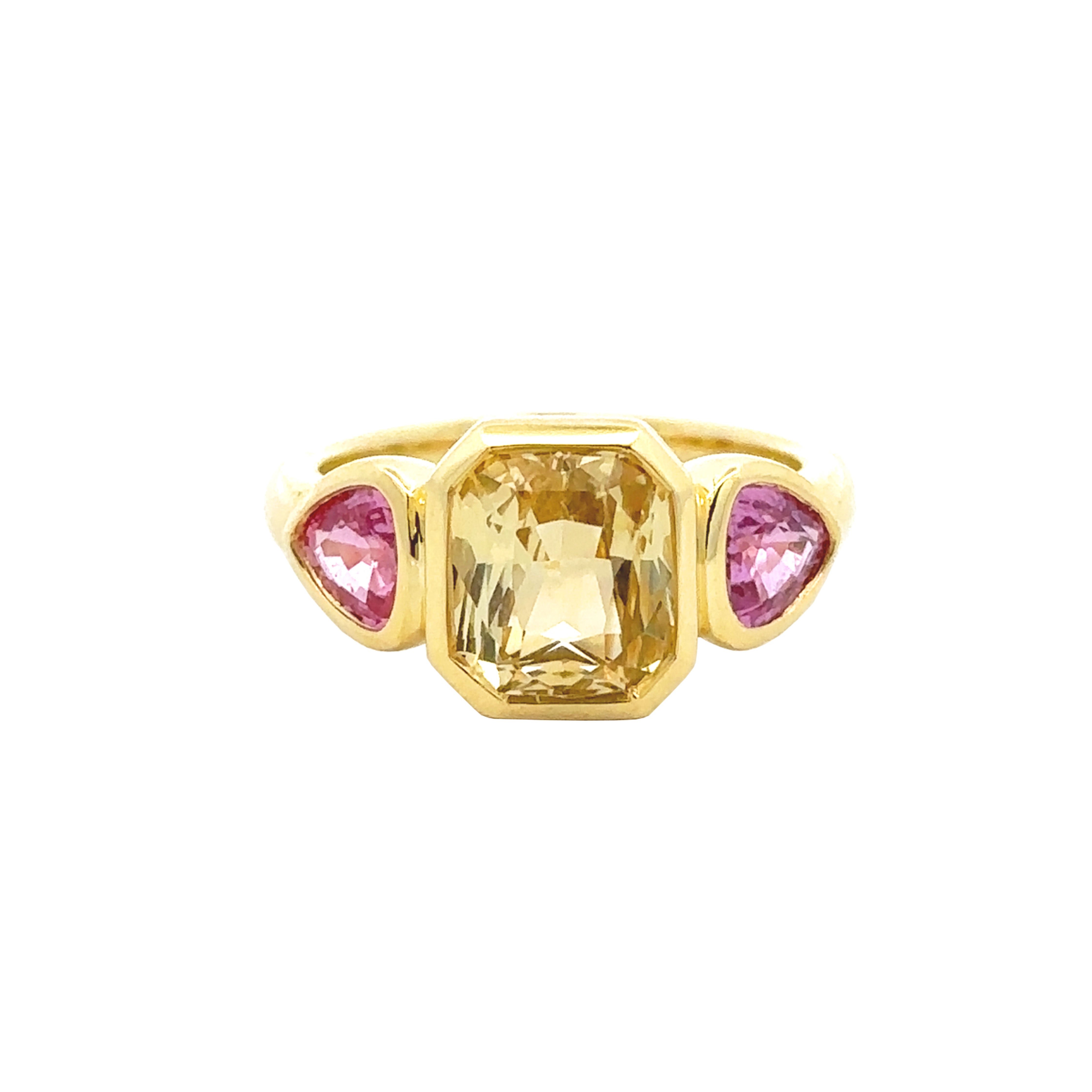 Be X Lauren K Yellow Sapphire and Pink Trillion Ring - Elegant 14K Gold Gemstone Ring for Women | Perfect for Engagement, Anniversary, and Special Occasion Gifts