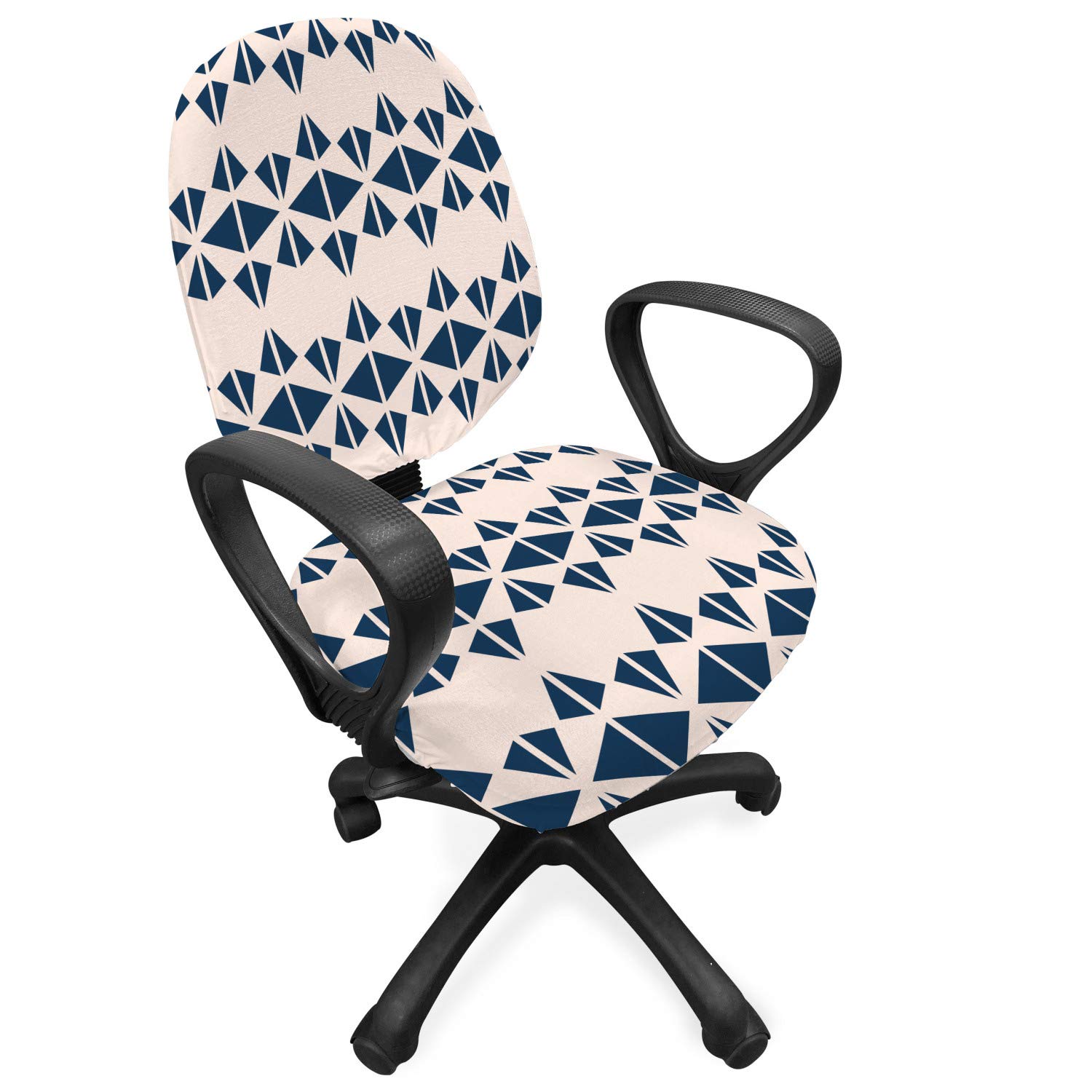 Ambesonne Abstract Office Chair Slipcover - Modern Triangle Pattern Stretch Fabric Cover in Eggshell & Night Blue | Home Office Decor, Conference Room Upgrade, Workspace Protection