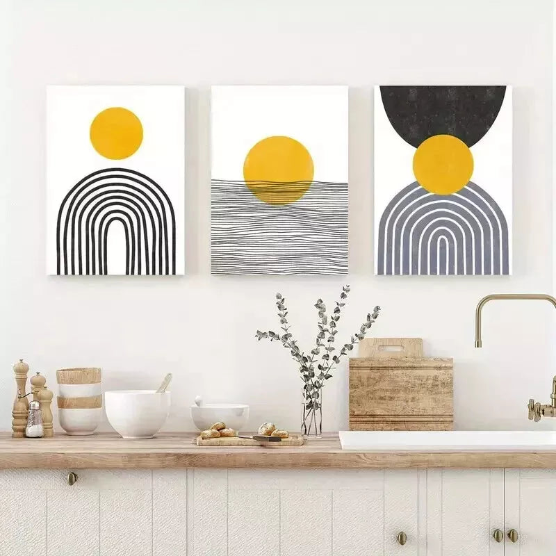 3-Piece Mustard Yellow & Black Abstract Wall Art Set - Framed Canvas 50x70cm | High Quality Australian Made Prints | Ready to Hang | Perfect for Living Room, Bedroom & Office Decor