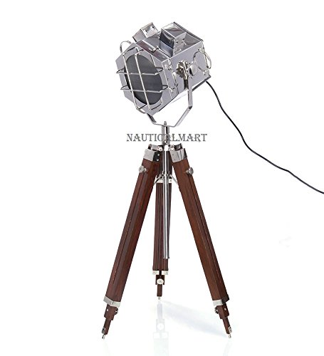 NAUTICALMART Nickel Finish Wooden Tripod Floor Lamp - Modern Living Room Lighting for Home Decor, Bedroom & Office