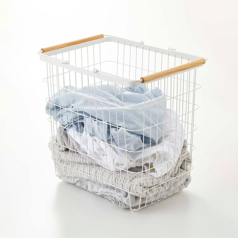 YAMAZAKI Tosca Large White Laundry Wire Basket - Stylish Storage for Clothes, Towels & Bedding - Perfect for Bedroom, Bathroom & Laundry Room Organization